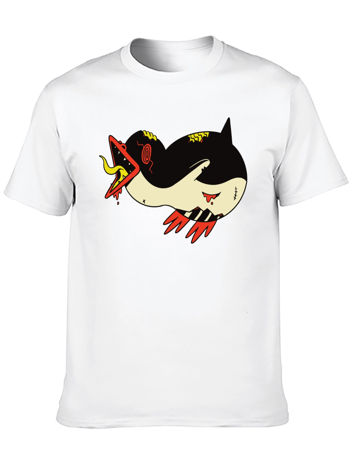 Graphic Print Tee - Cartoon Monster Shark