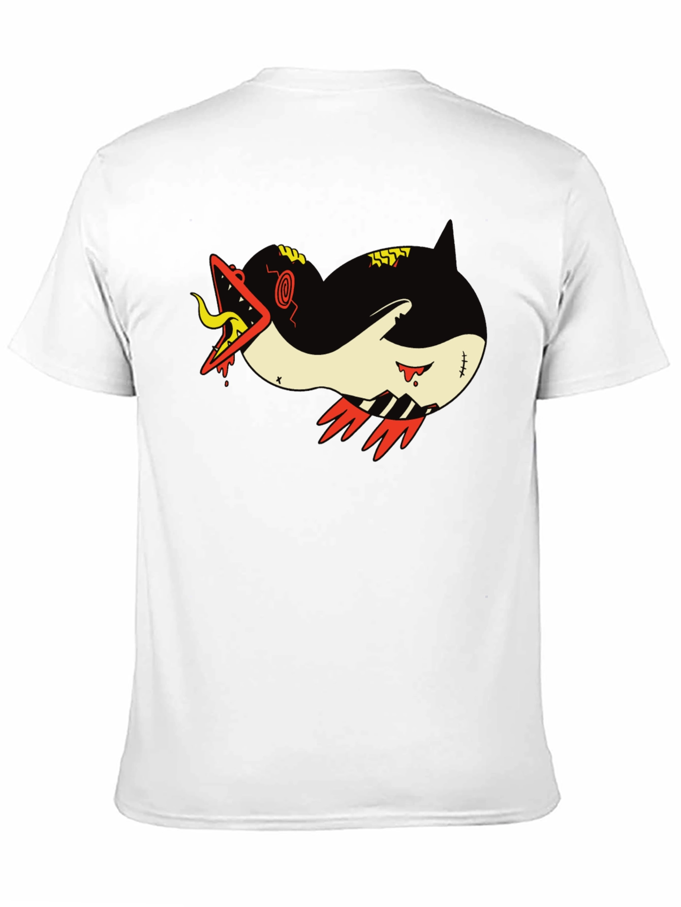 Graphic Print Tee - Cartoon Monster Shark