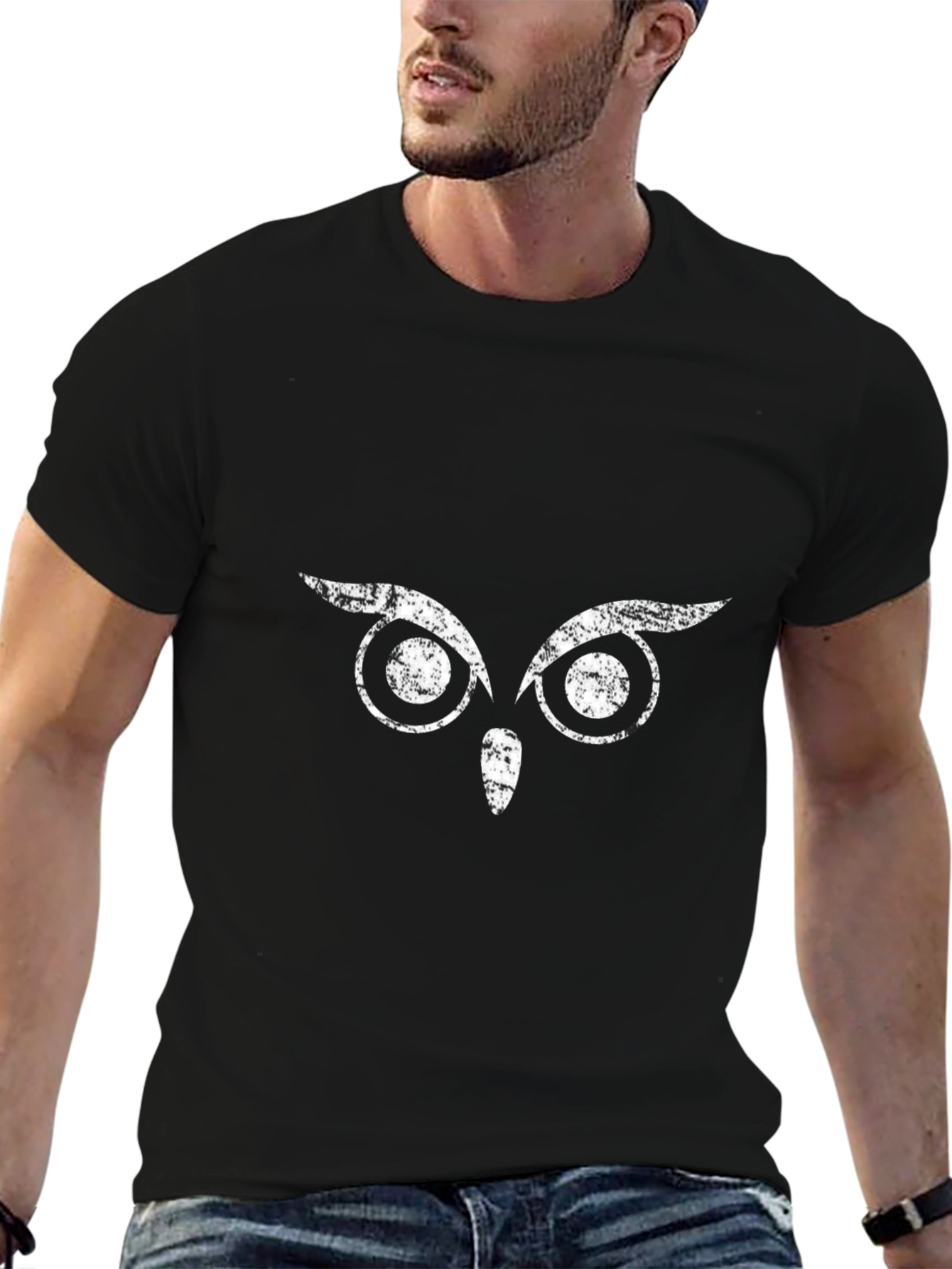 Mens Black Owl Eyes Graphic T-Shirt