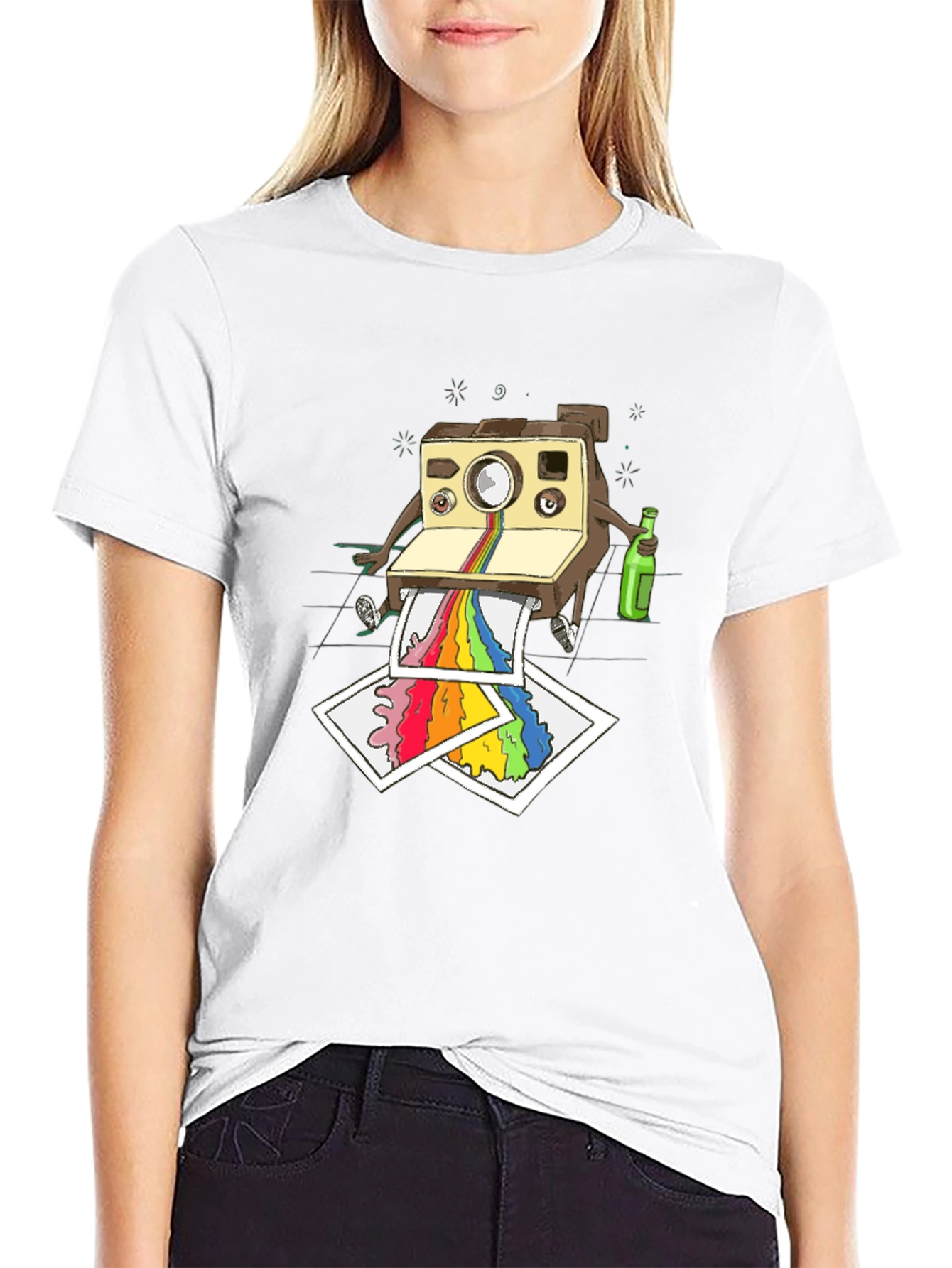 Retro Camera Rainbow T-Shirt - Artsy Mens Black Tee
