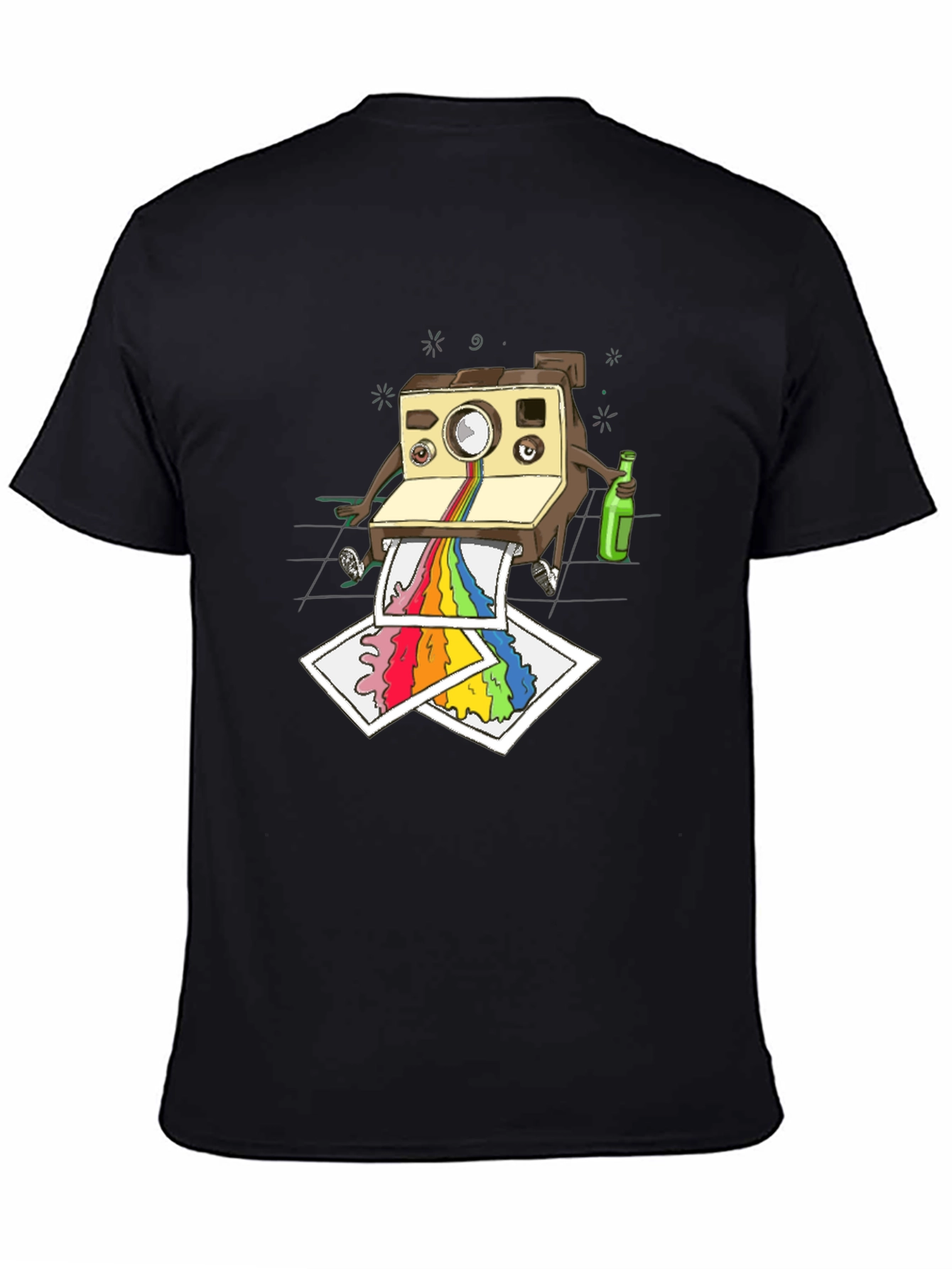 Retro Camera Rainbow T-Shirt - Artsy Mens Black Tee