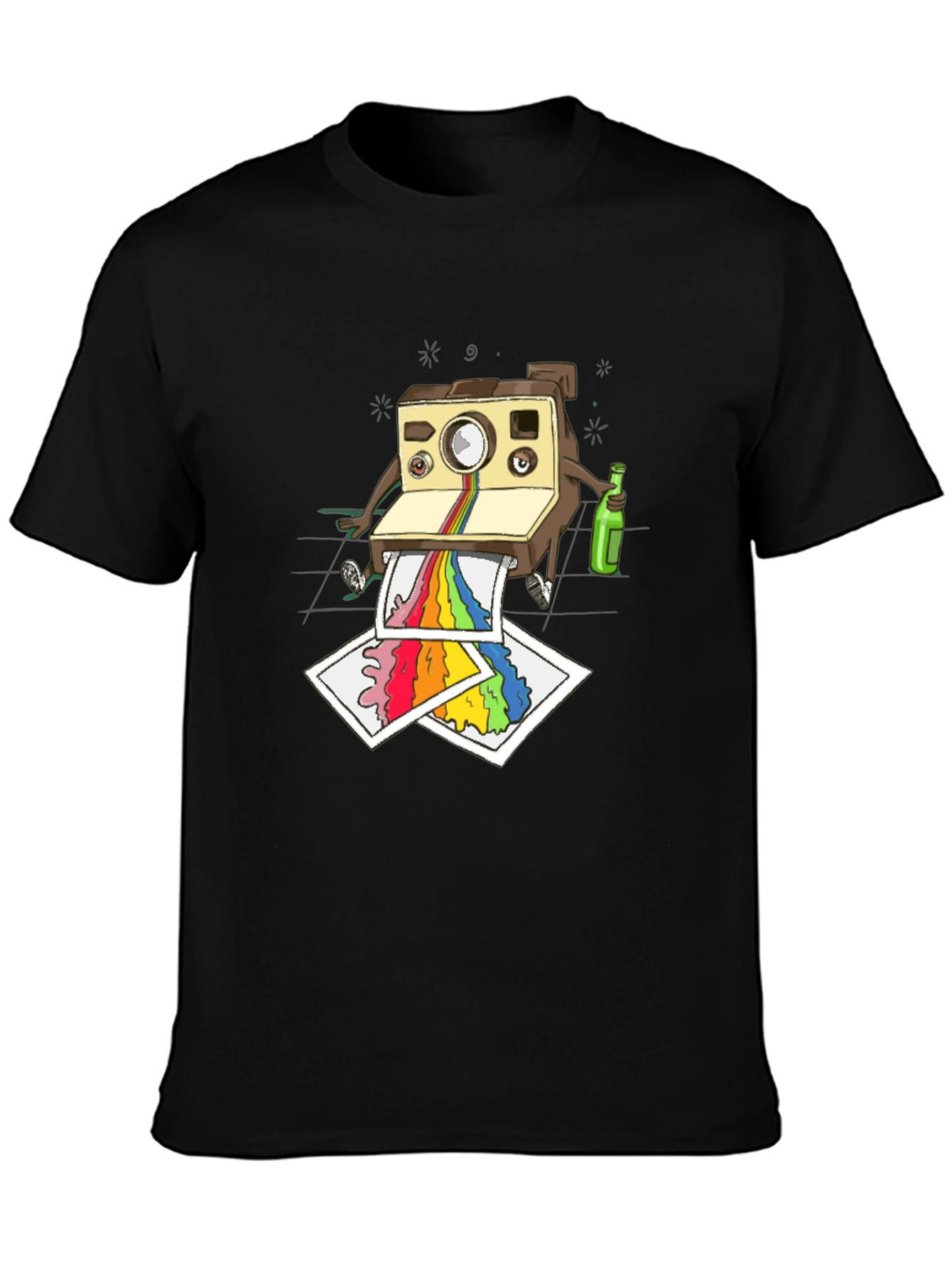 Retro Camera Rainbow T-Shirt - Artsy Mens Black Tee