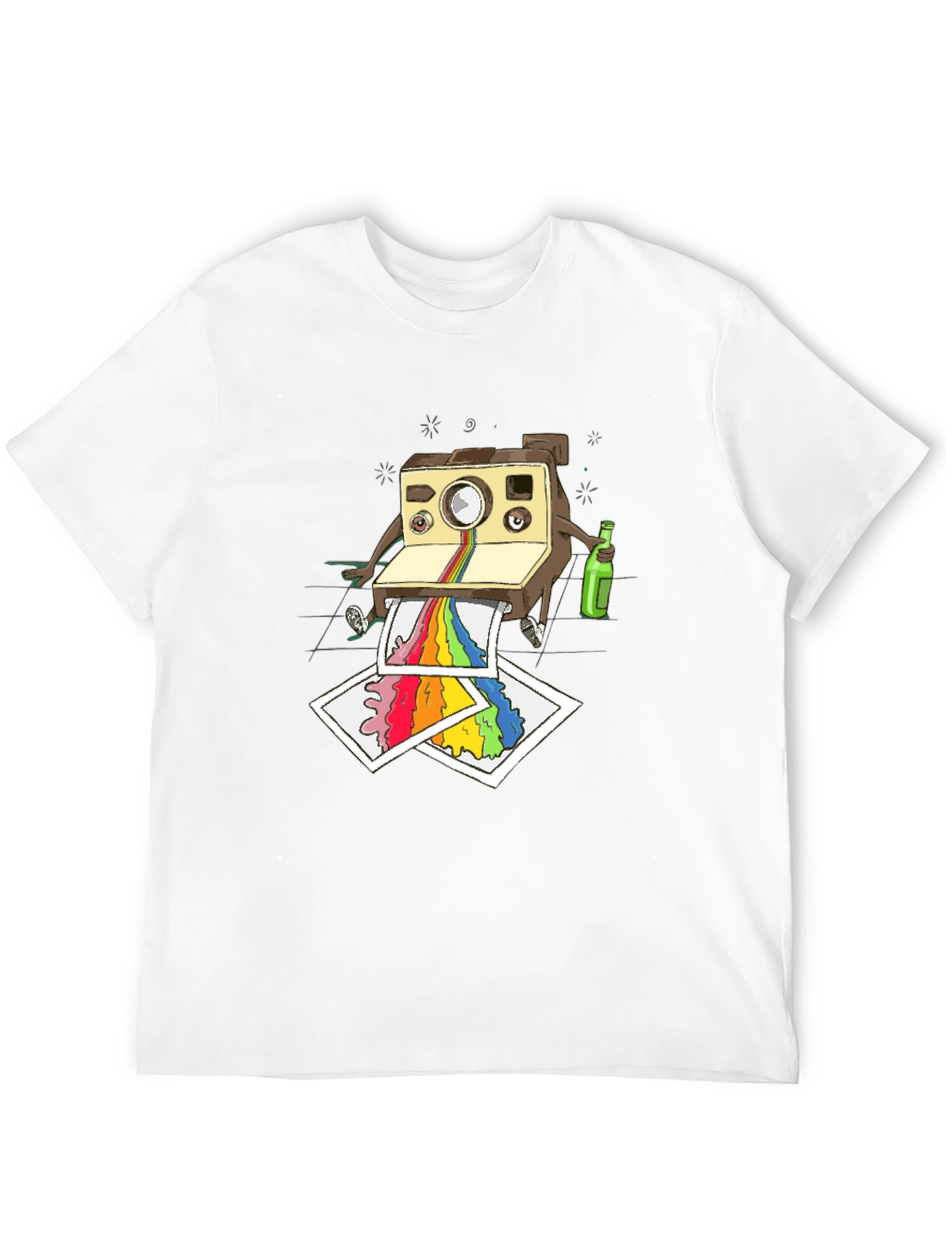Retro Camera Rainbow T-Shirt - Artsy Mens Black Tee