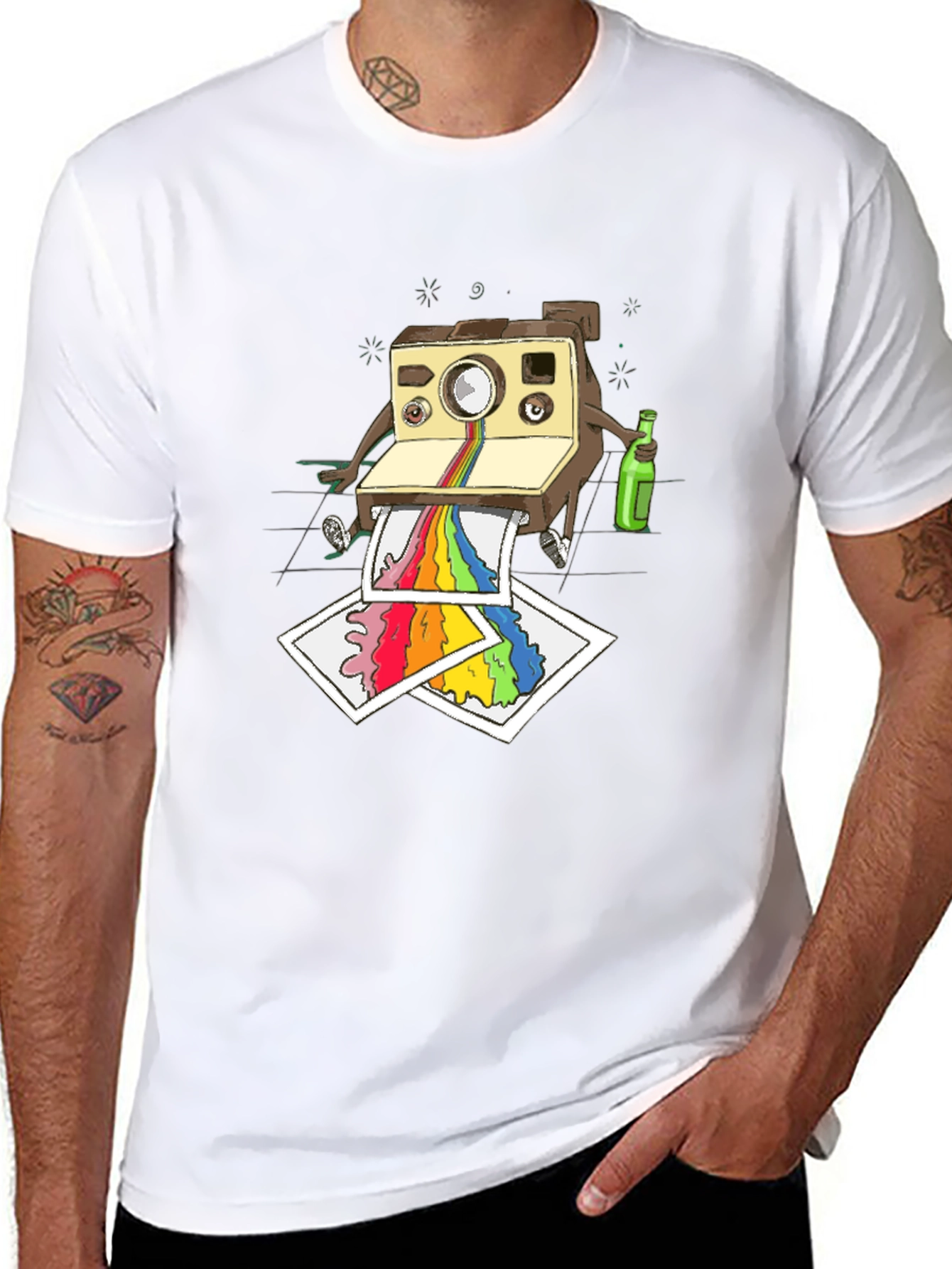 Retro Camera Rainbow T-Shirt - Artsy Mens Black Tee