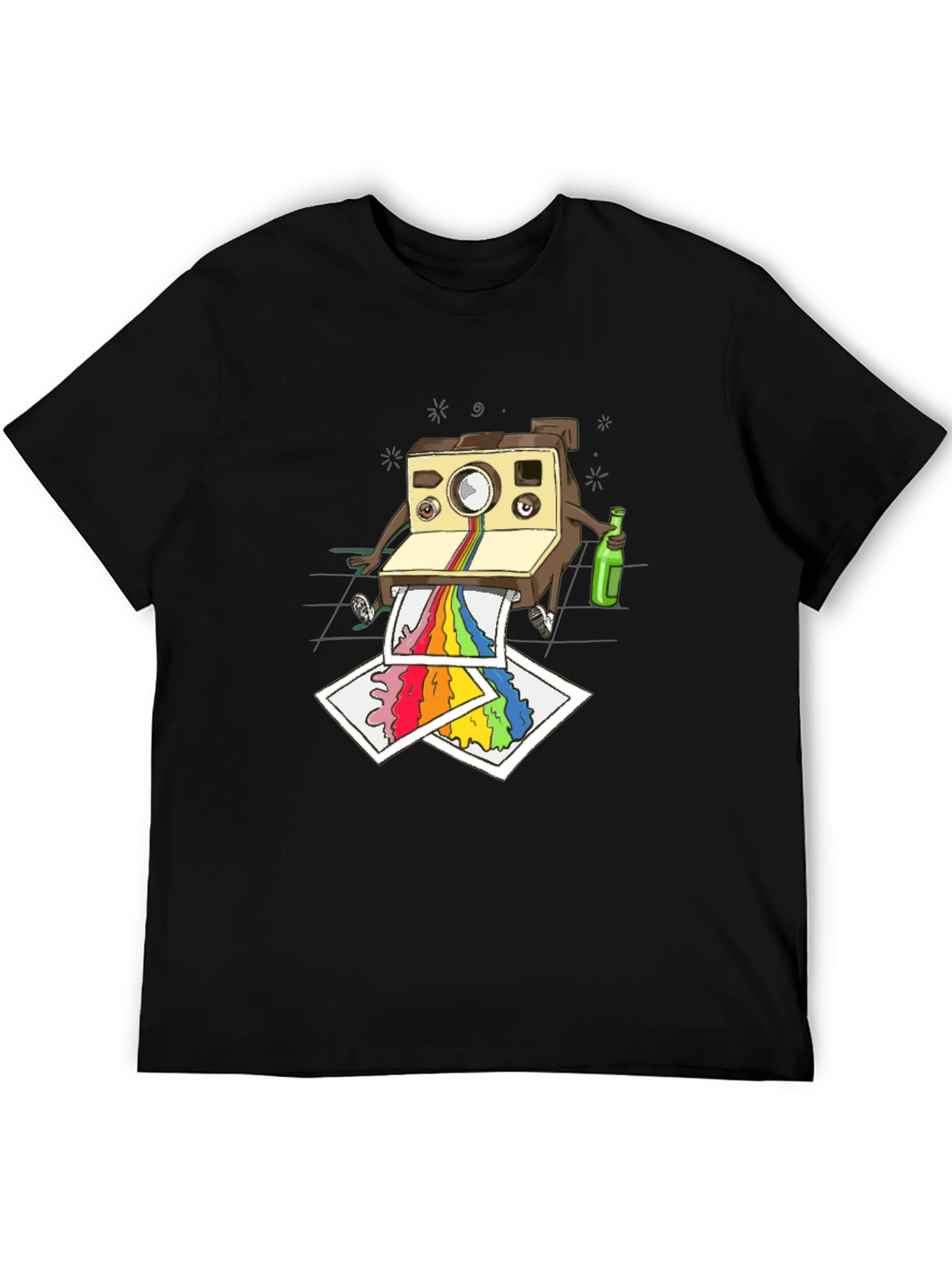 Retro Camera Rainbow T-Shirt - Artsy Mens Black Tee