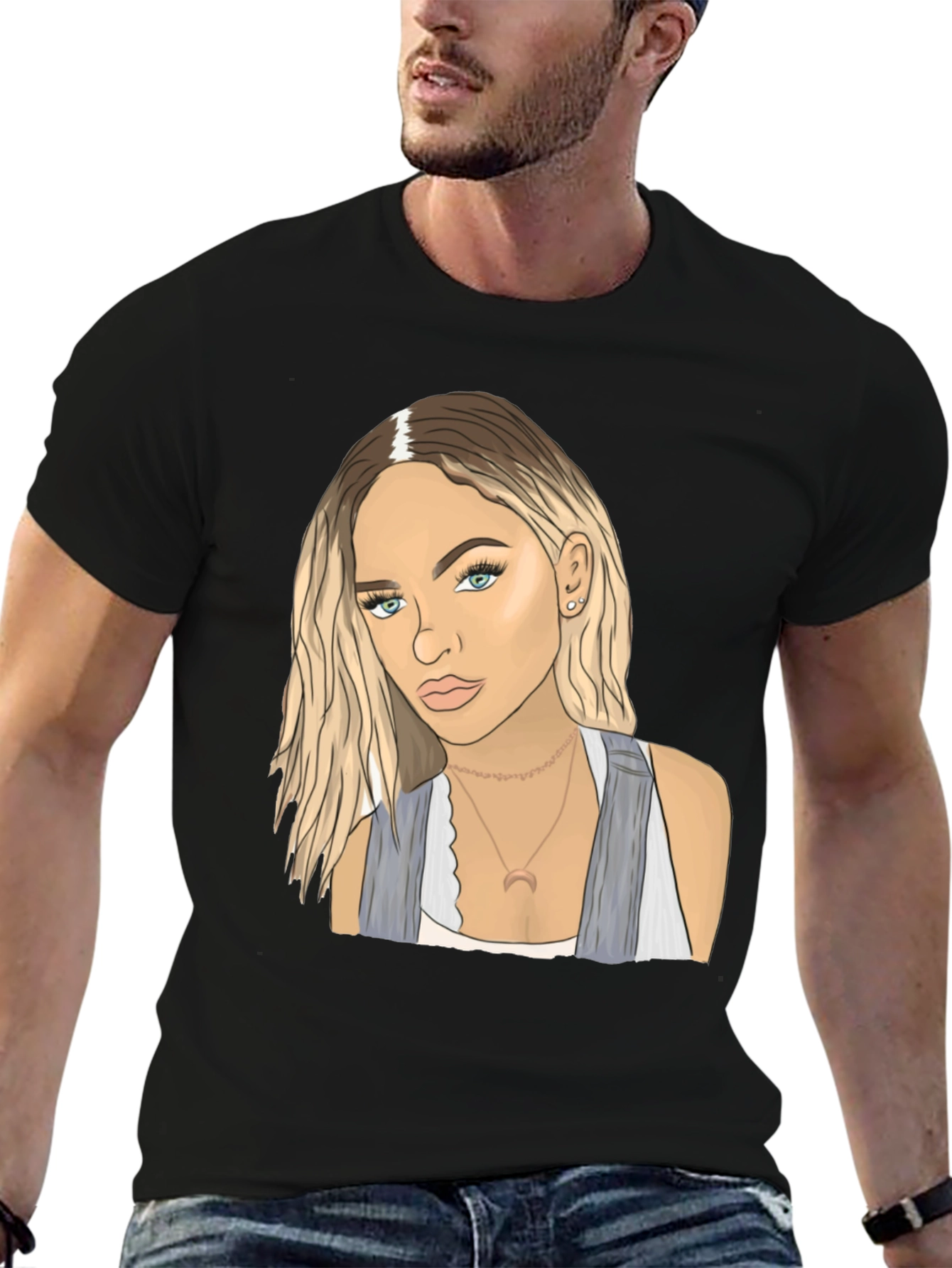 Black Tee with Blonde Woman Graphic