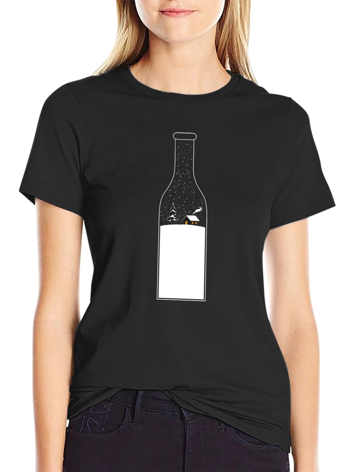 Winter Scene Wine Bottle Graphic Tee