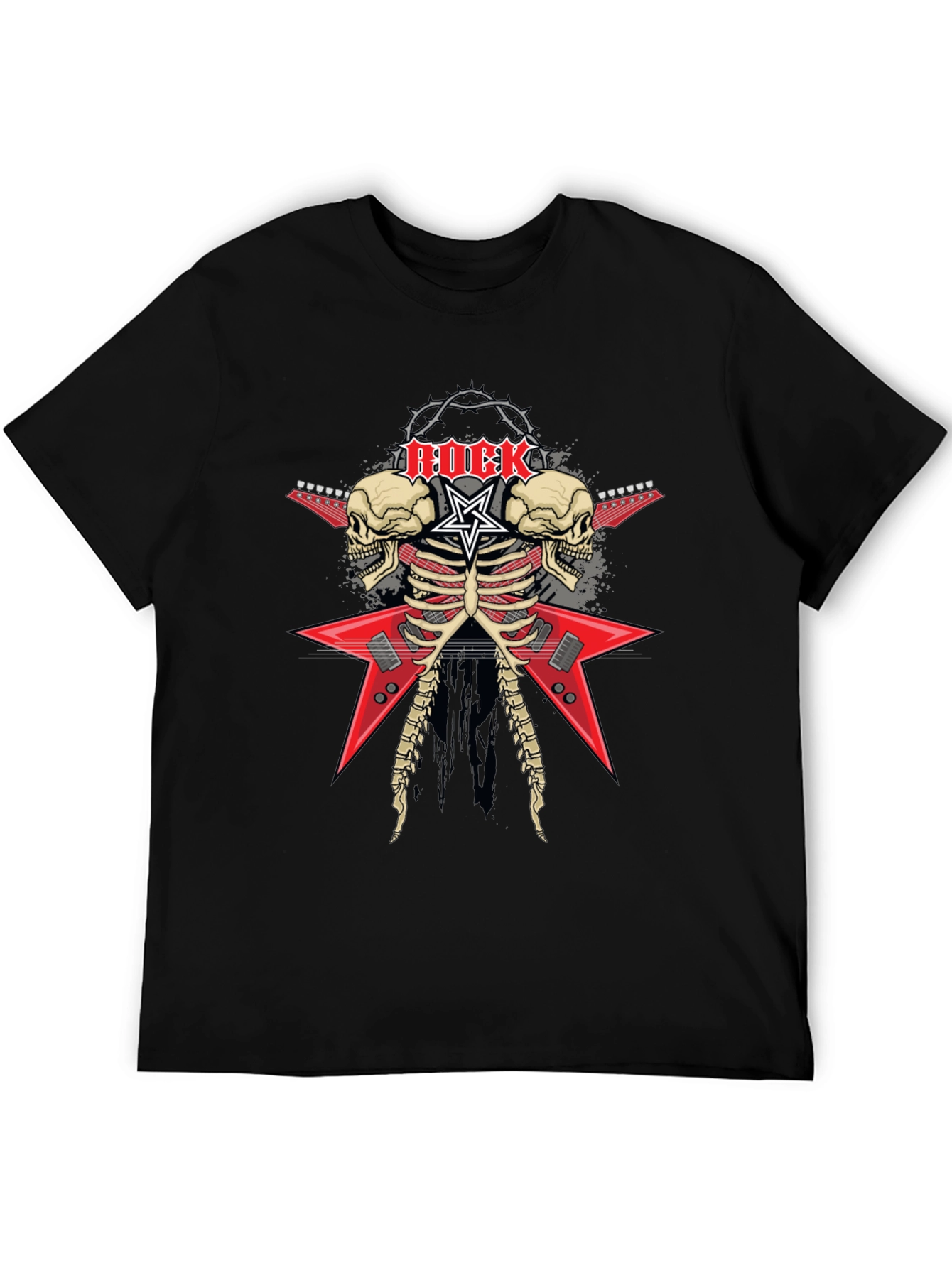 Rock Skeleton Guitar Graphic T-Shirt