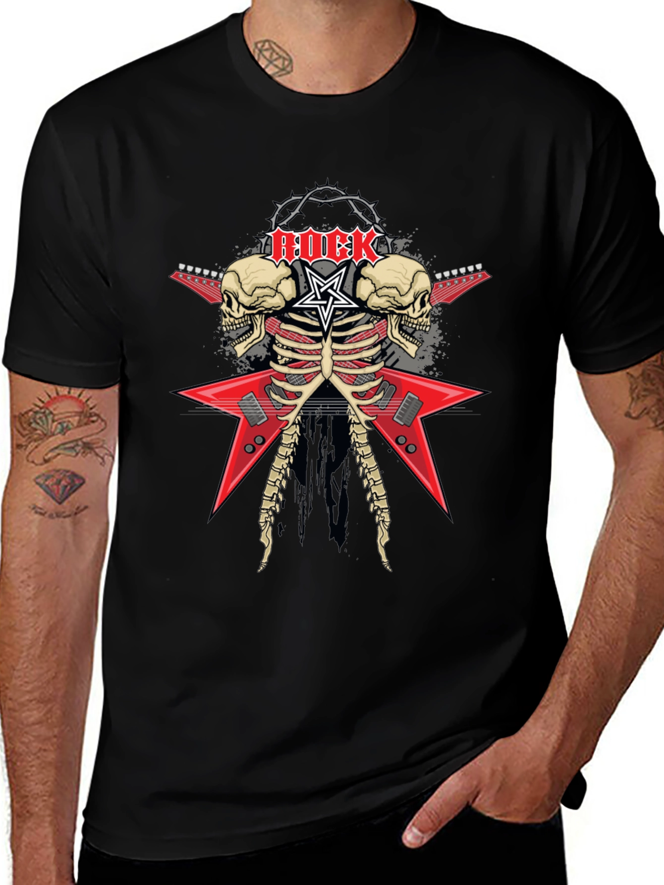 Rock Skeleton Guitar Graphic T-Shirt