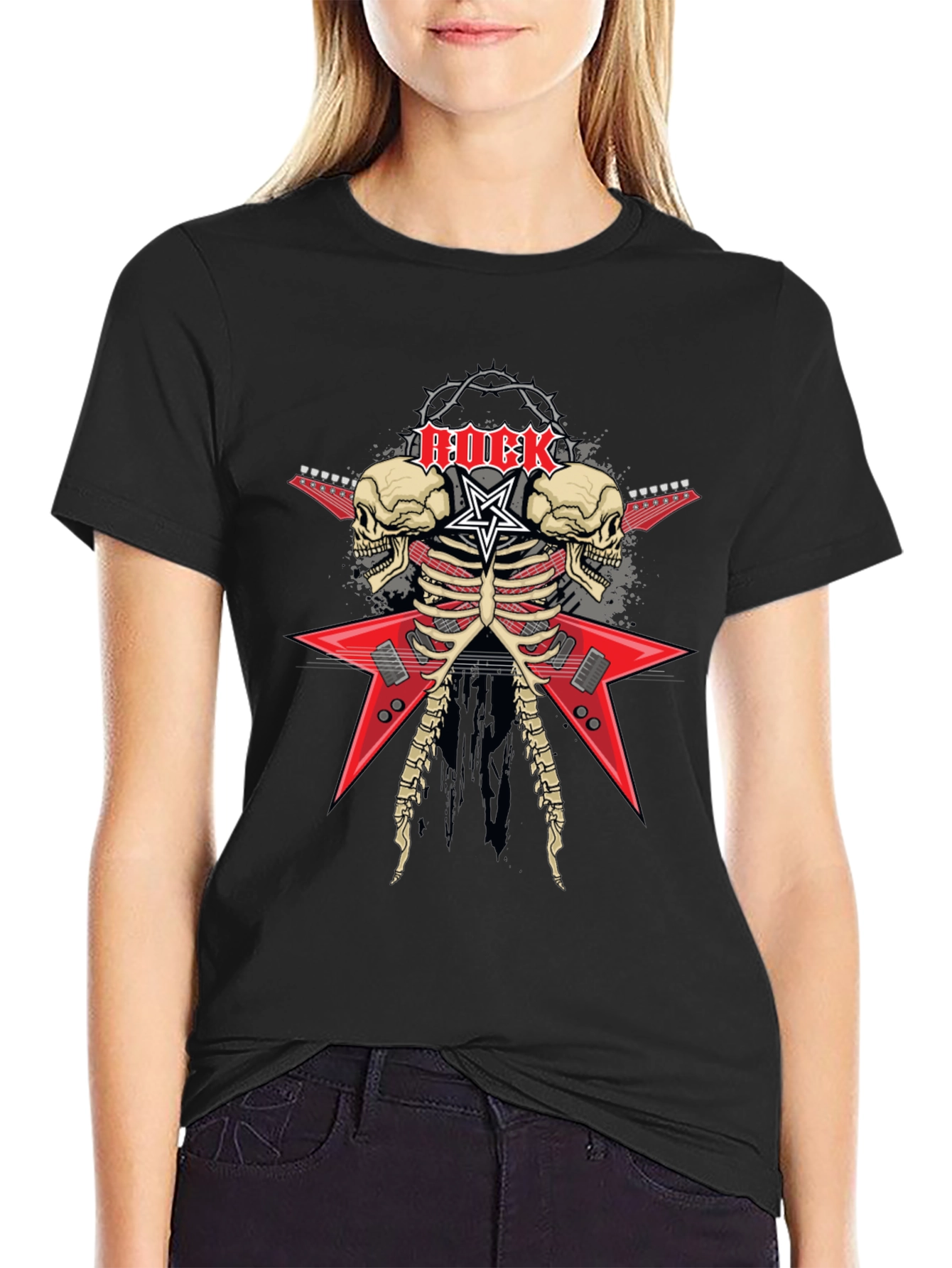 Rock Skeleton Guitar Graphic T-Shirt