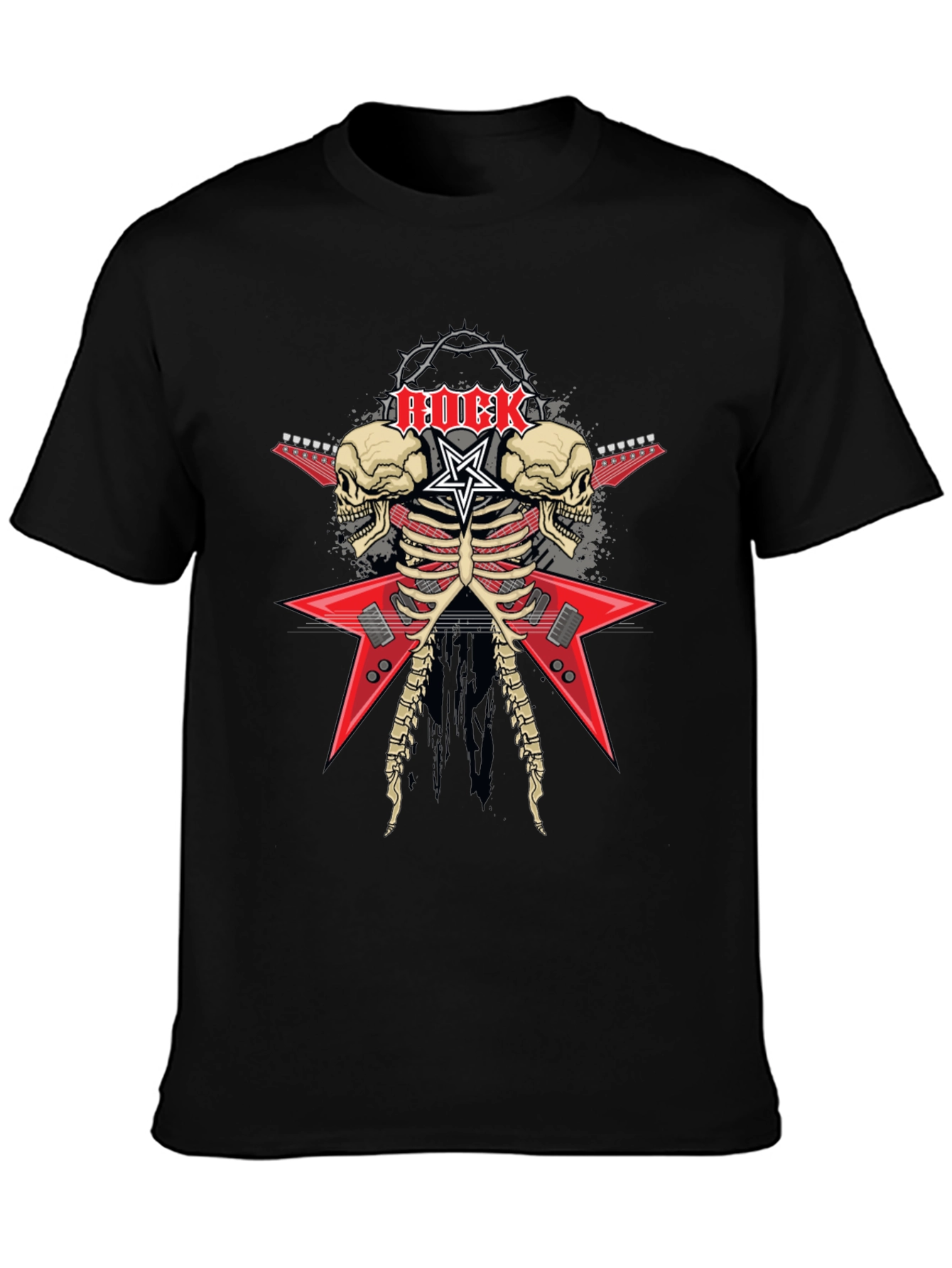 Rock Skeleton Guitar Graphic T-Shirt