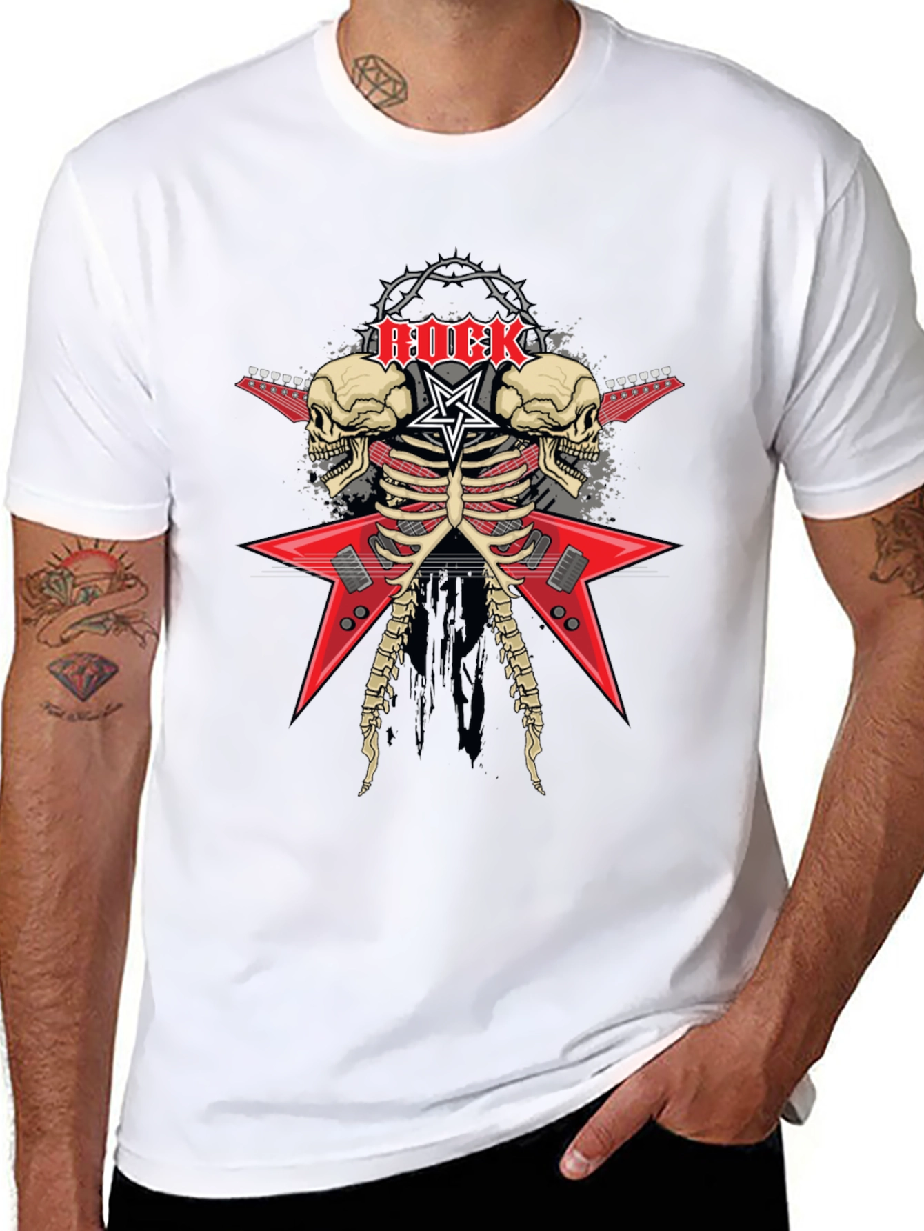 Rock Skeleton Guitar Graphic T-Shirt