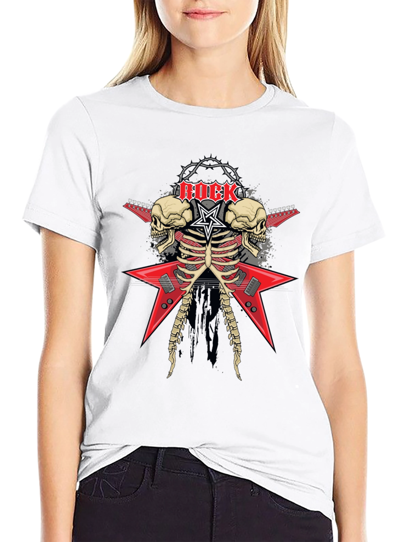 Rock Skeleton Guitar Graphic T-Shirt