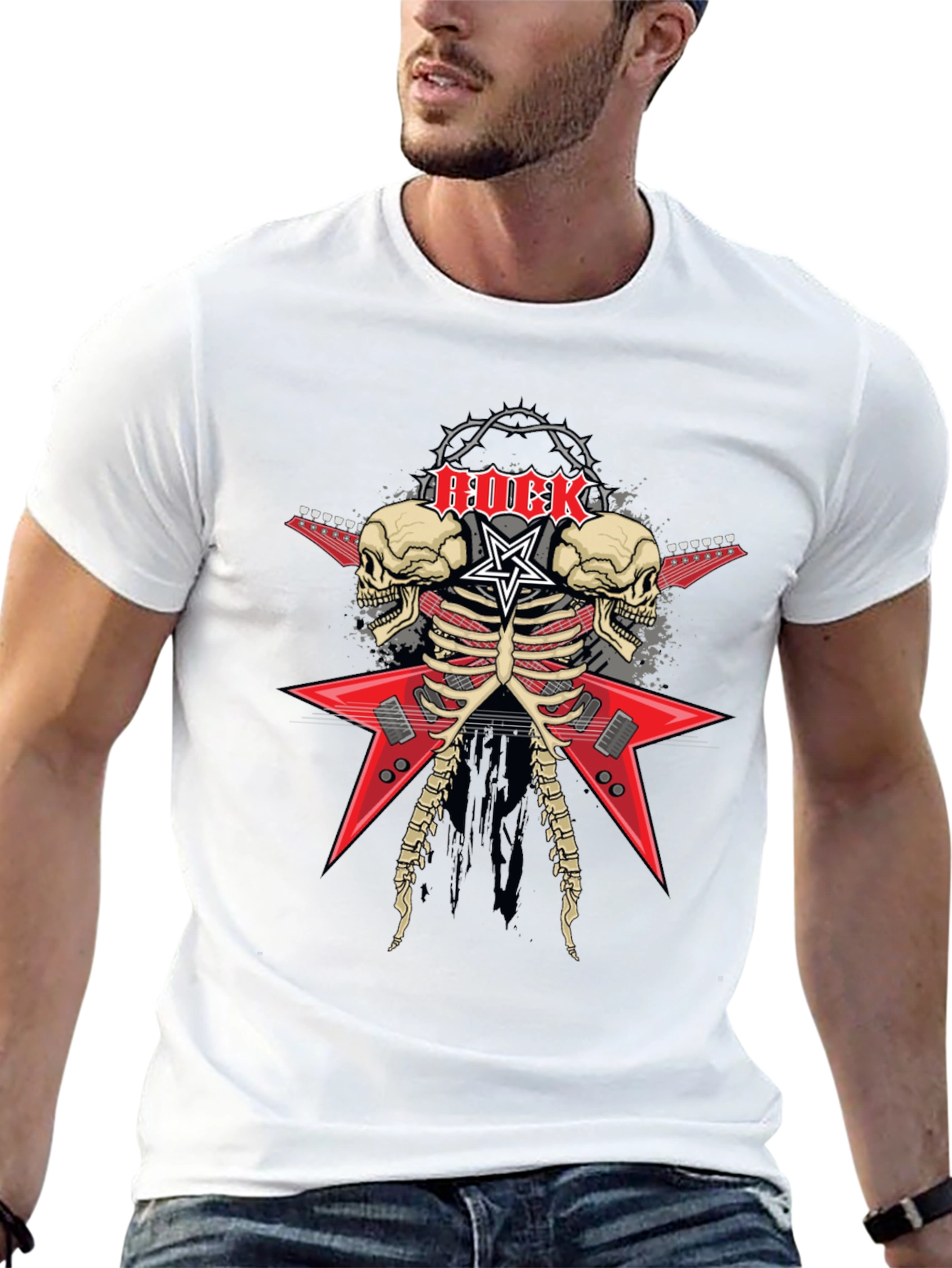 Rock Skeleton Guitar Graphic T-Shirt