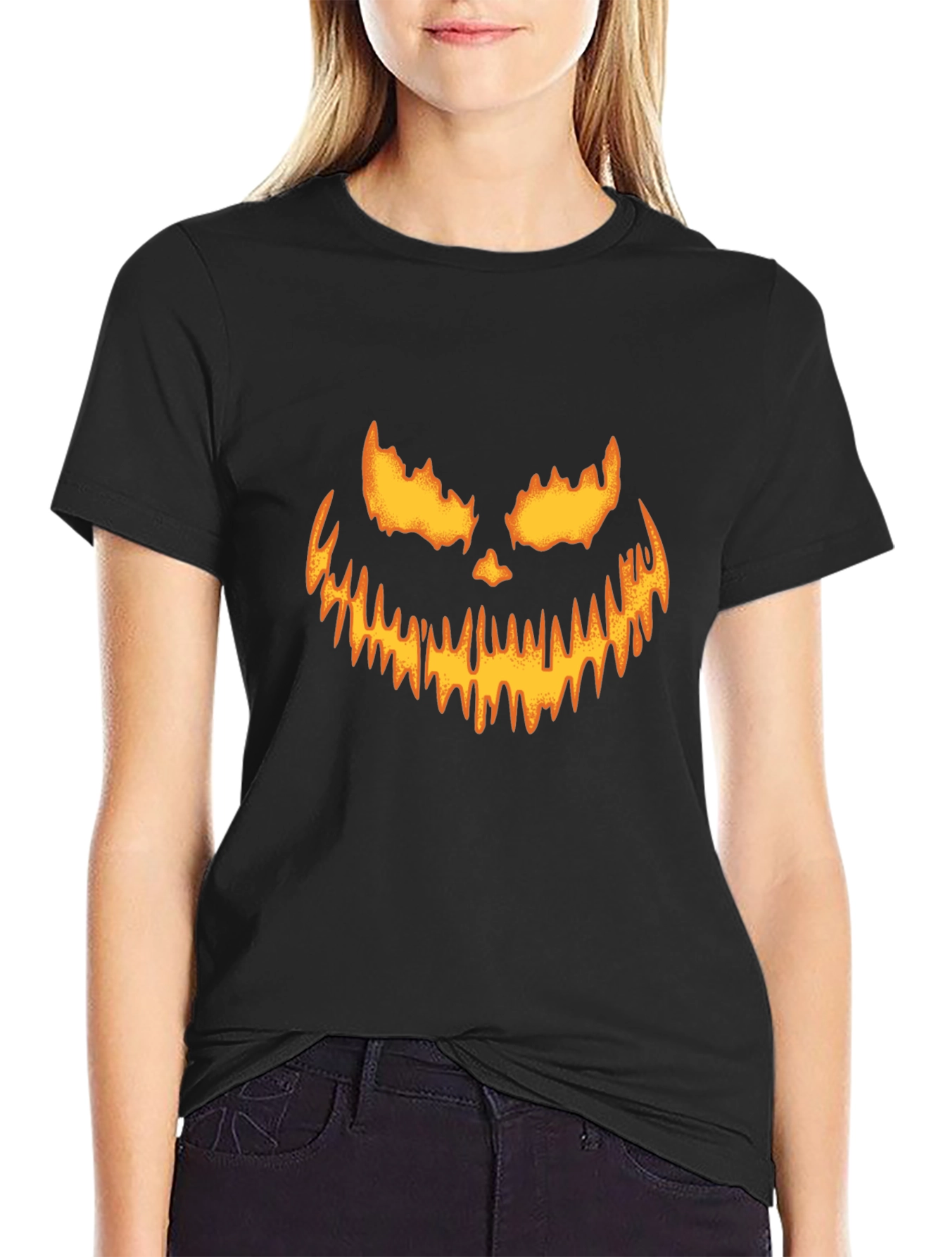 Halloween Pumpkin Face Black T-Shirt
