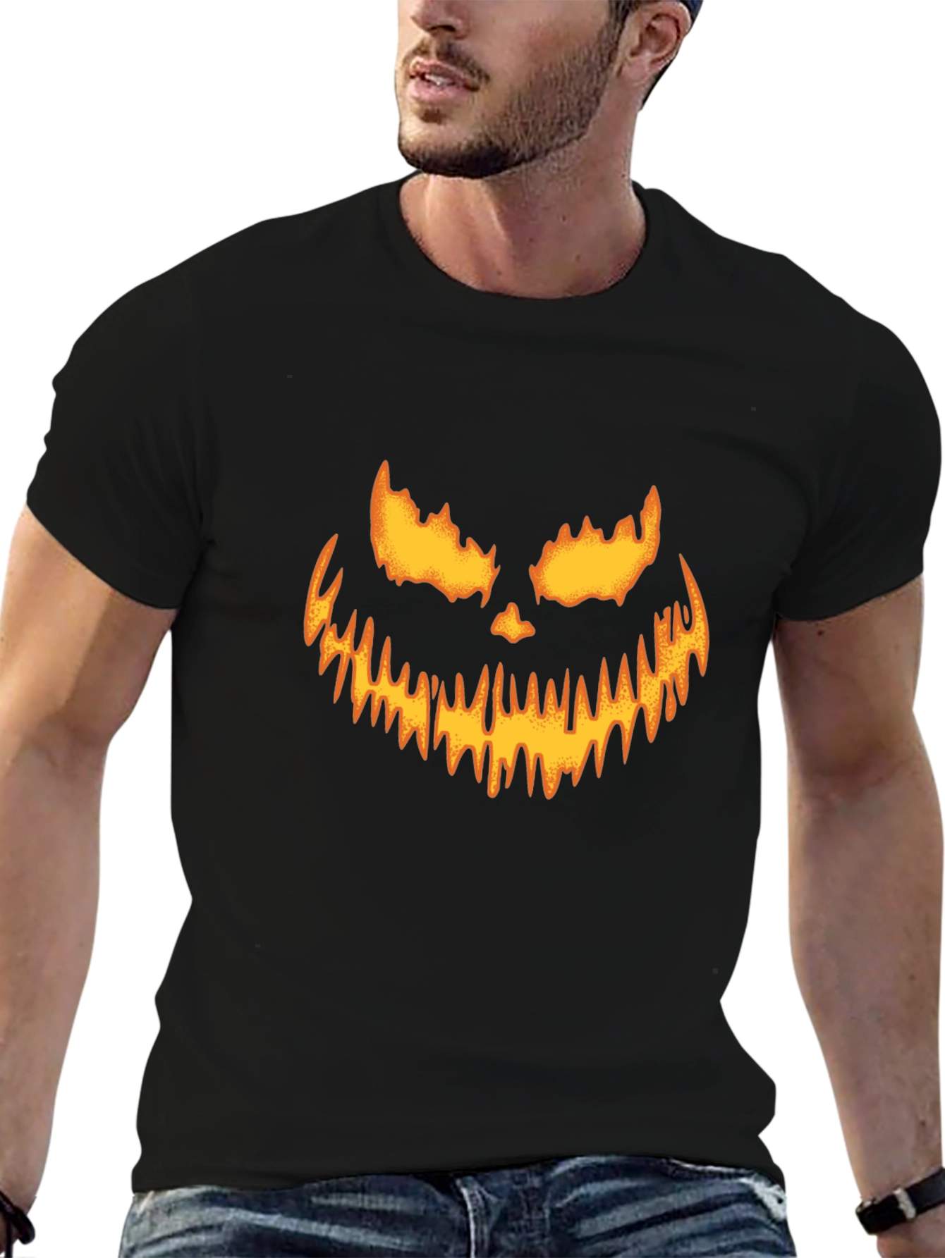 Halloween Pumpkin Face Black T-Shirt