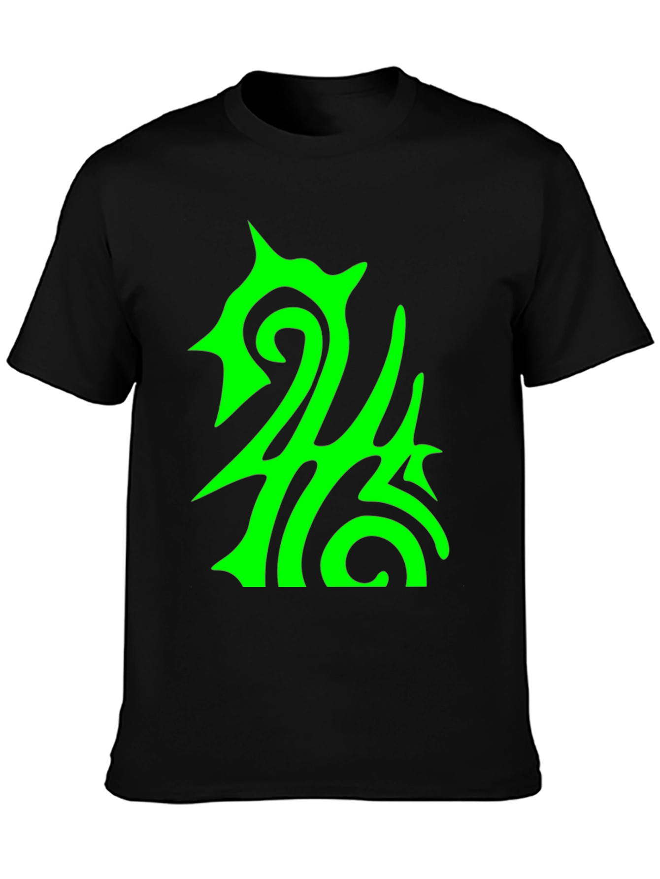 Abstract Green Graphic Print Black Tee