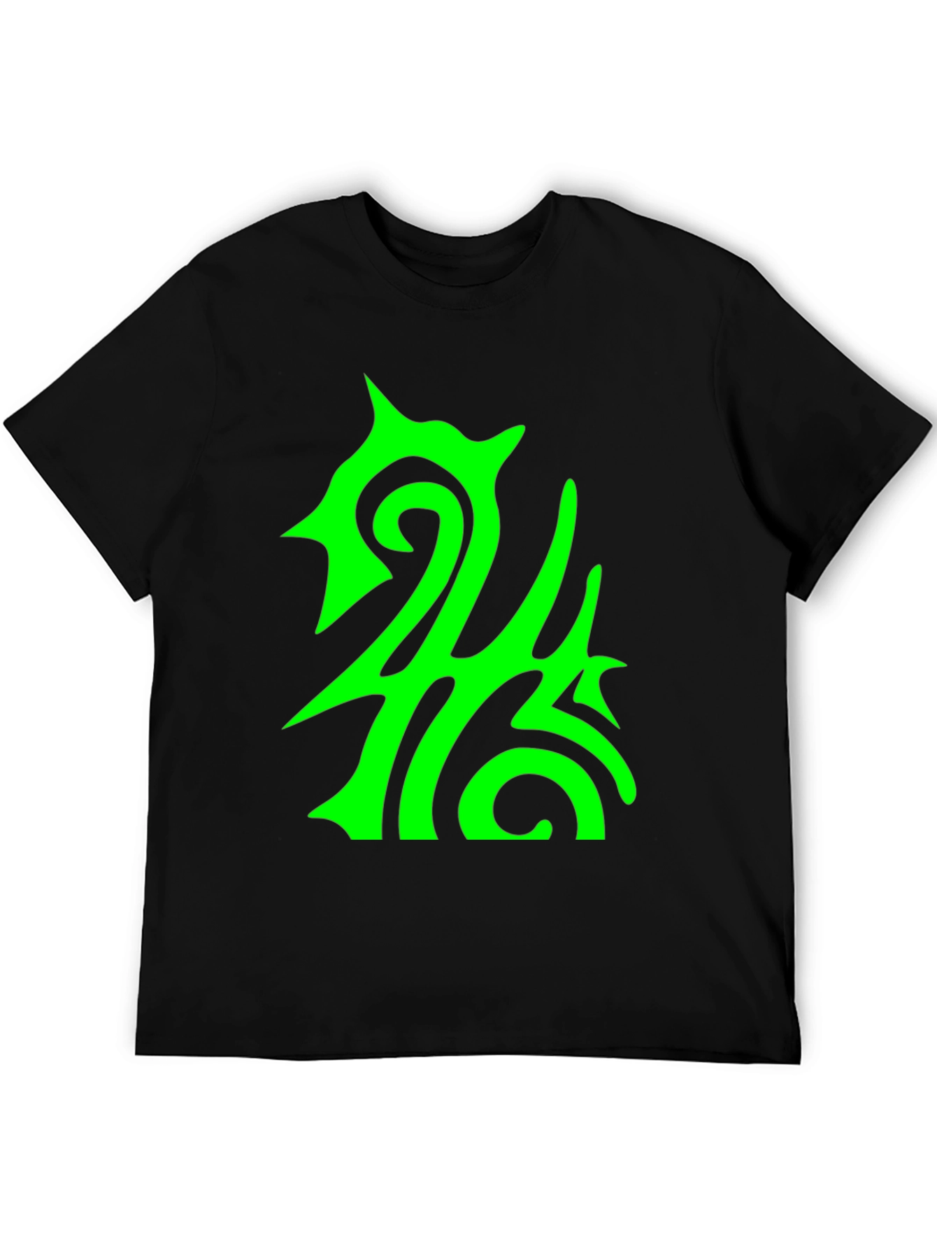 Abstract Green Graphic Print Black Tee