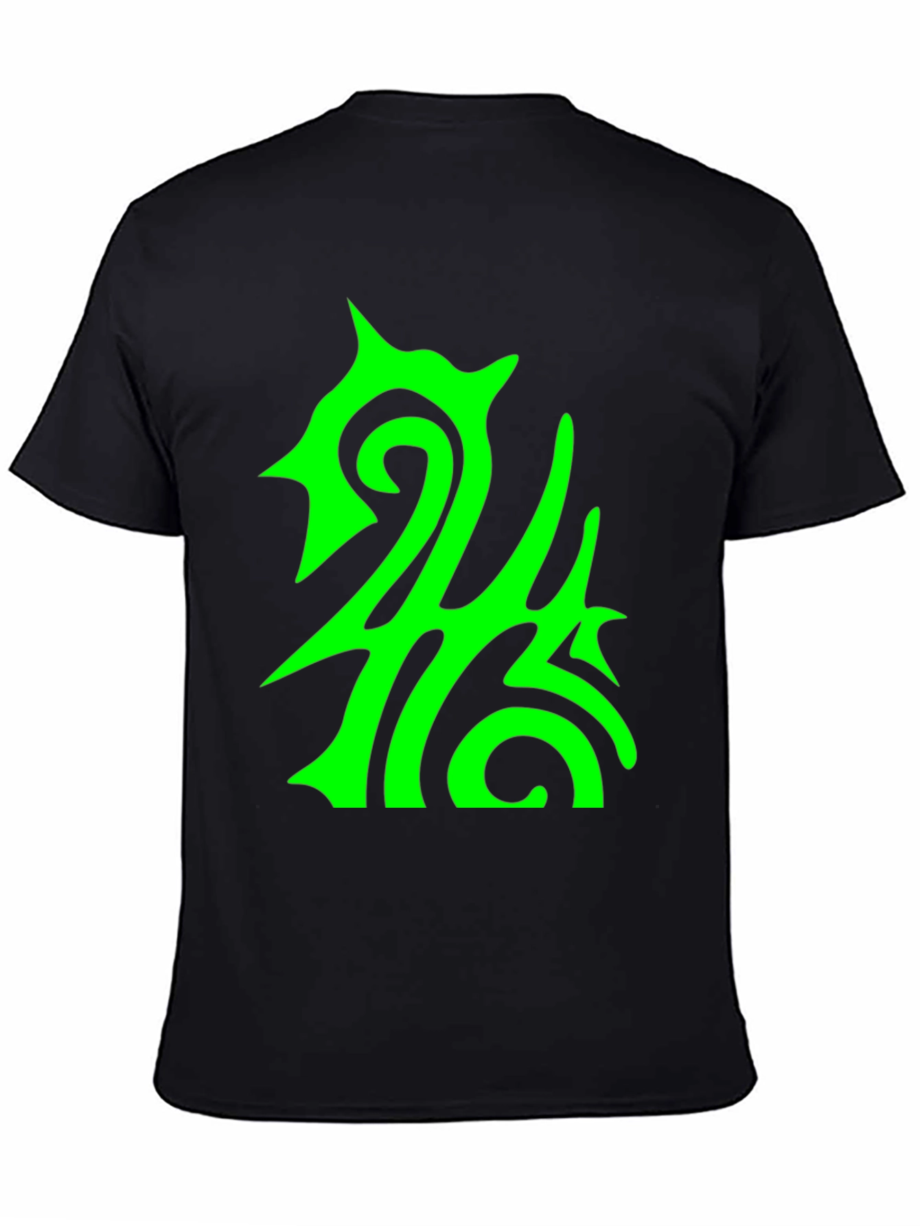 Abstract Green Graphic Print Black Tee