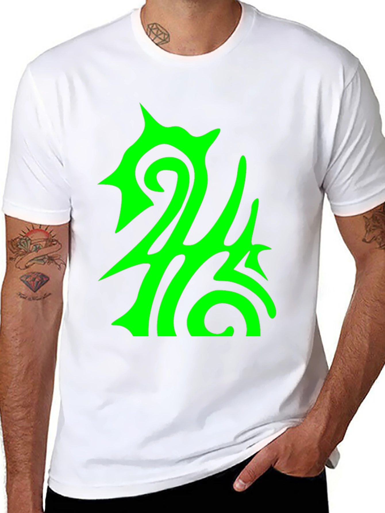 Abstract Green Graphic Print Black Tee