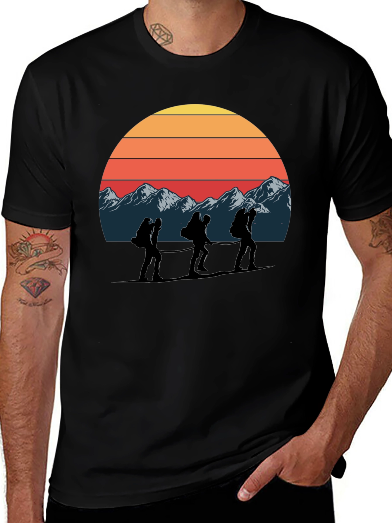 Hiking Adventure T-Shirt - Mountain Sunset Graphic Tee