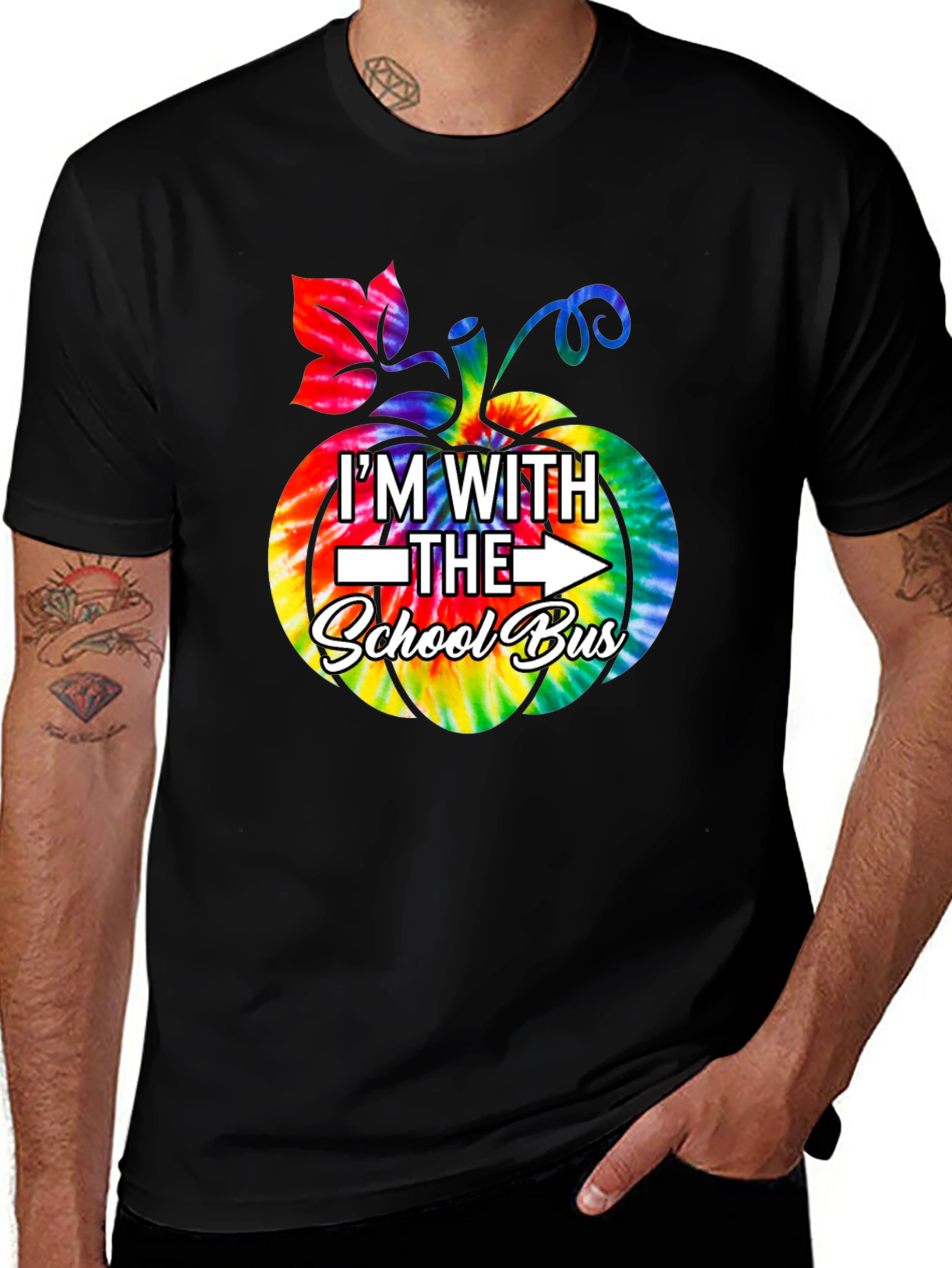 Im With The School Bus Tie Dye Pumpkin T-Shirt