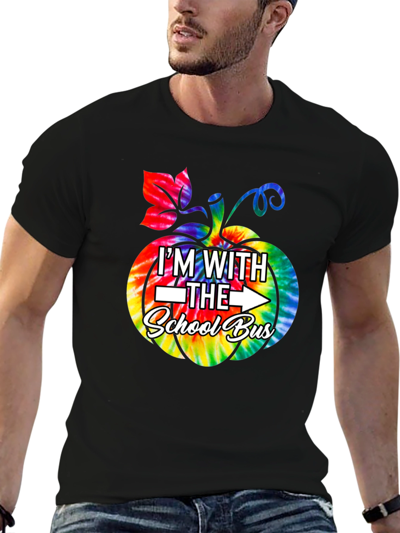 Im With The School Bus Tie Dye Pumpkin T-Shirt