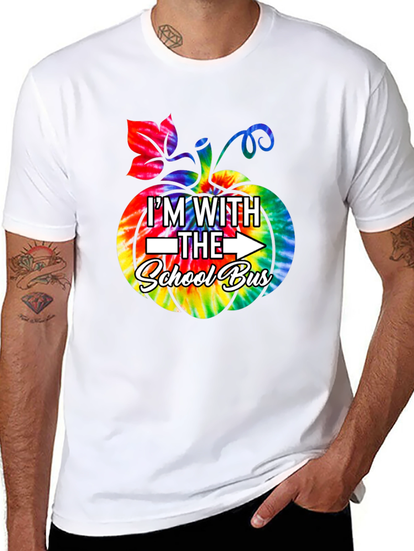 Im With The School Bus Tie Dye Pumpkin T-Shirt