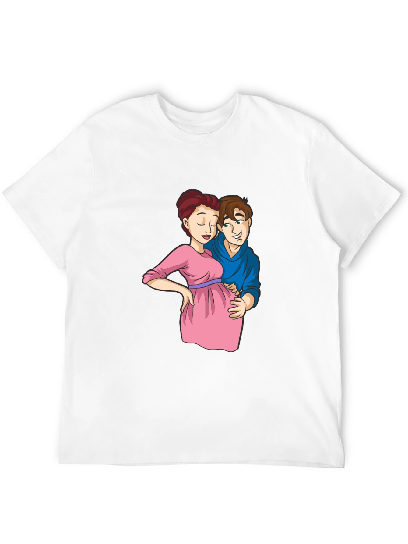 Cartoon Couple Pregnancy T-Shirt - Black