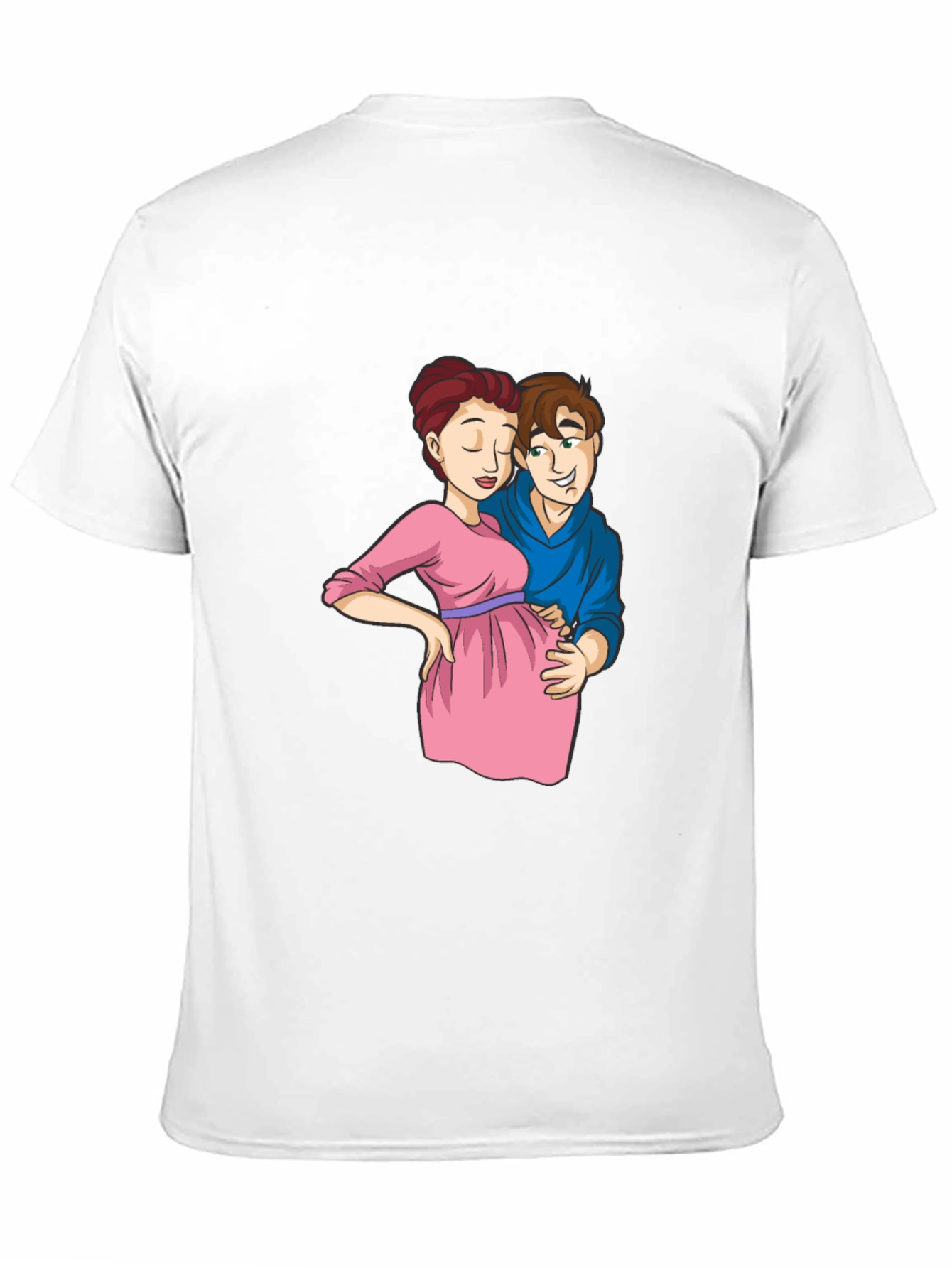 Cartoon Couple Pregnancy T-Shirt - Black