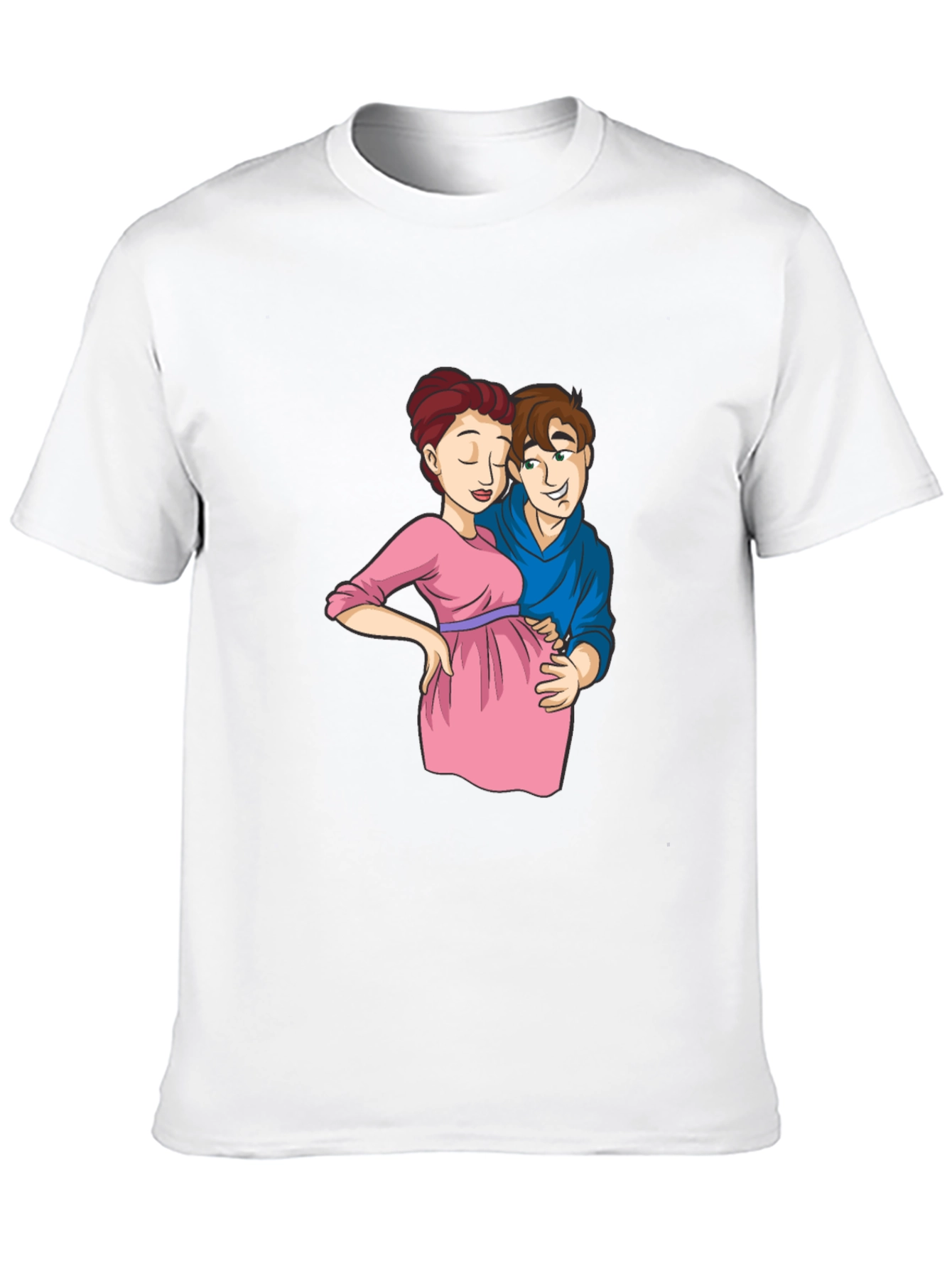 Cartoon Couple Pregnancy T-Shirt - Black