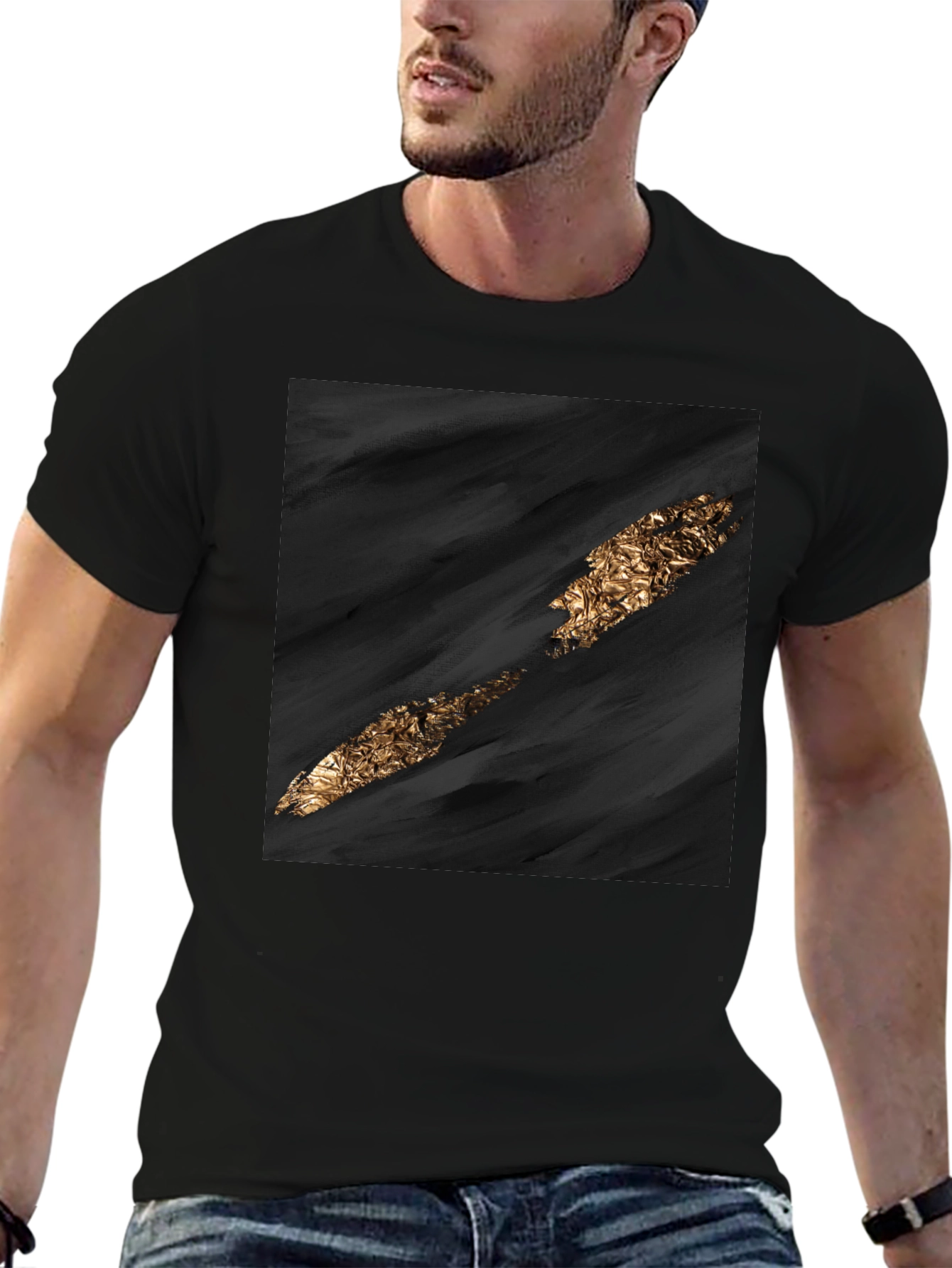 Abstract Gold Slash Black T-Shirt
