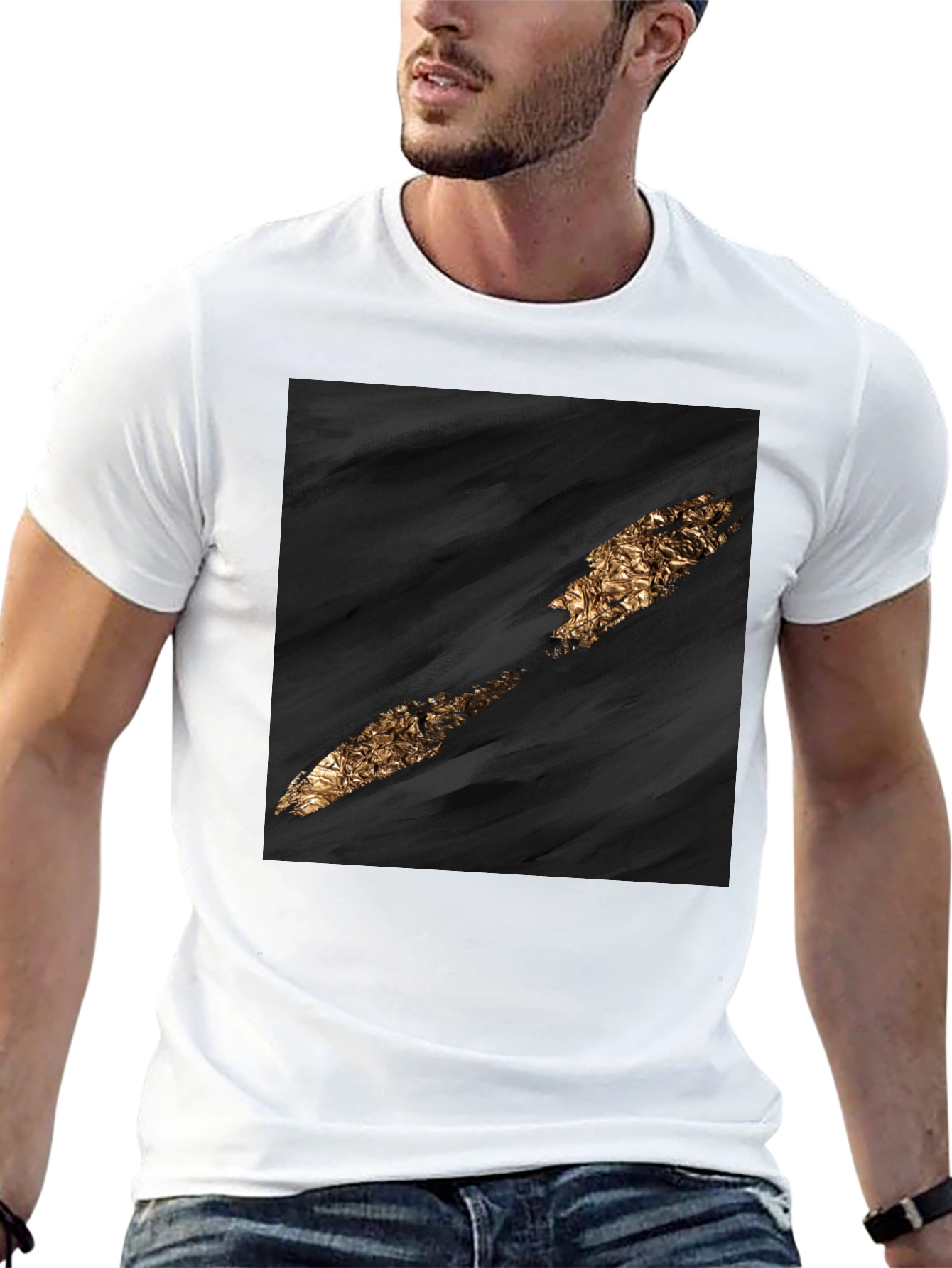 Abstract Gold Slash Black T-Shirt