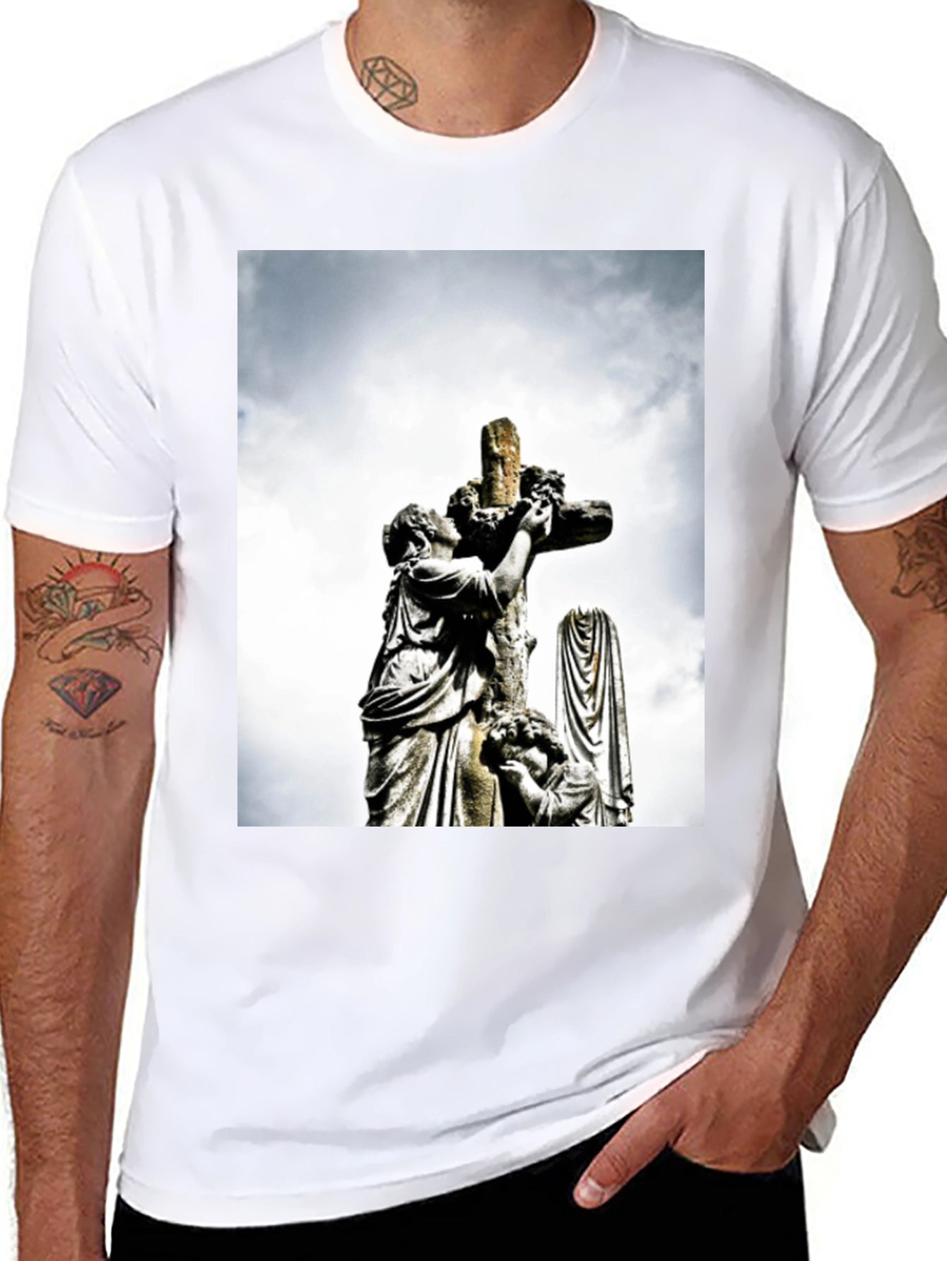 Statue Cross Graphic T-Shirt