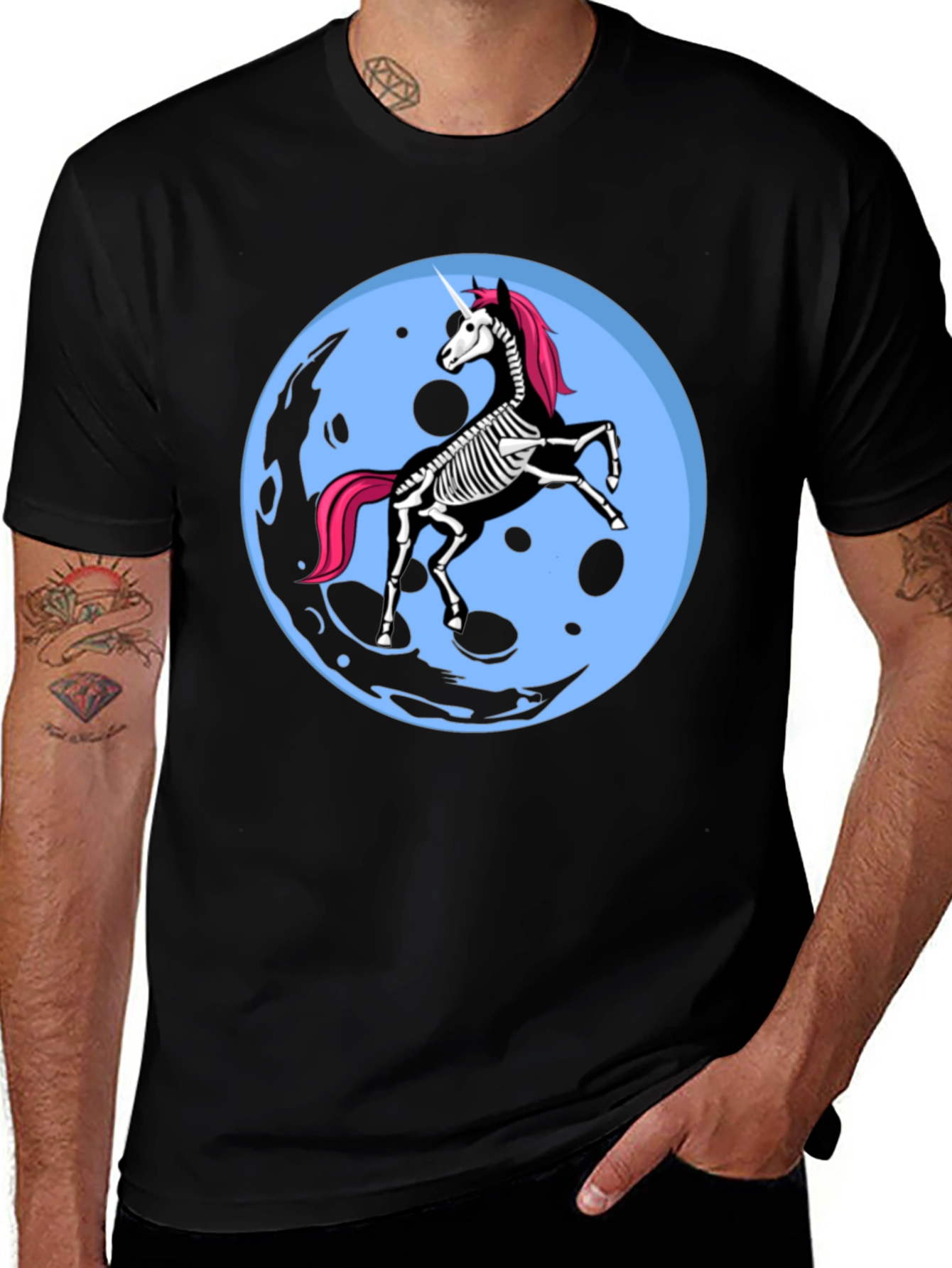 Unicorn Skeleton Moon Graphic T-Shirt