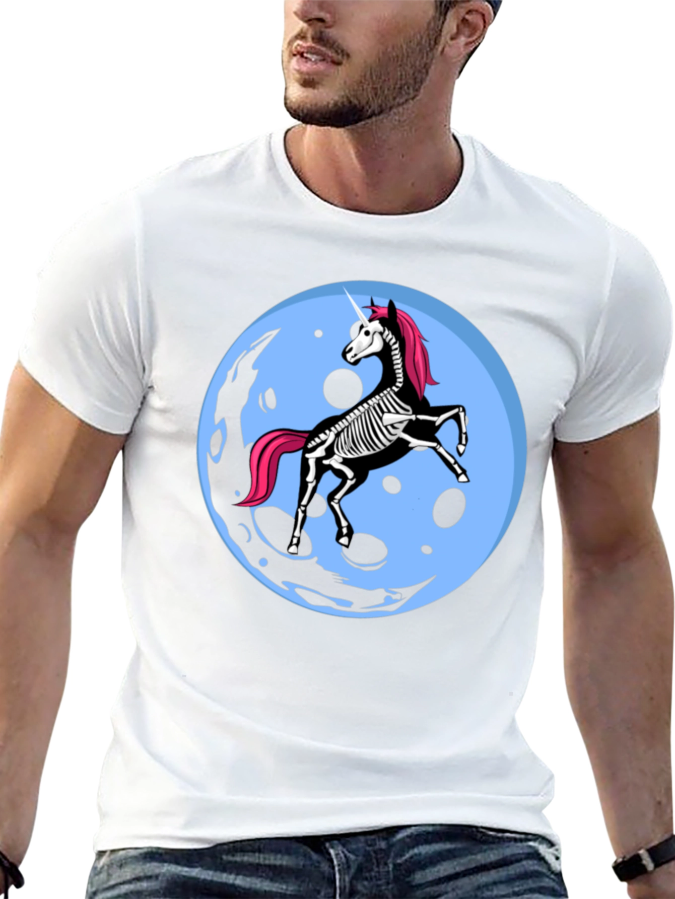 Unicorn Skeleton Moon Graphic T-Shirt