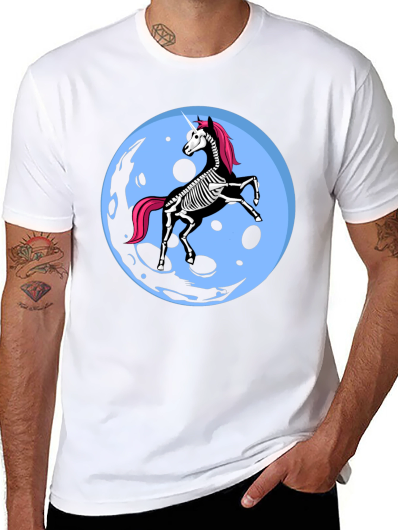 Unicorn Skeleton Moon Graphic T-Shirt