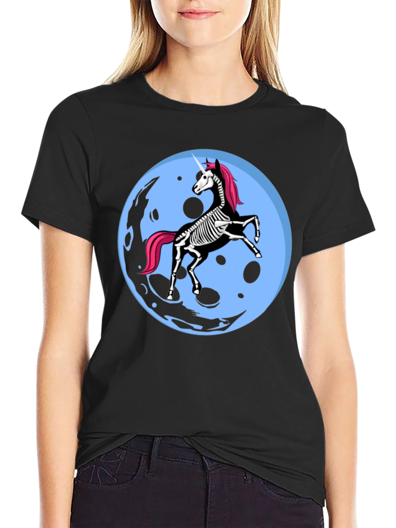 Unicorn Skeleton Moon Graphic T-Shirt