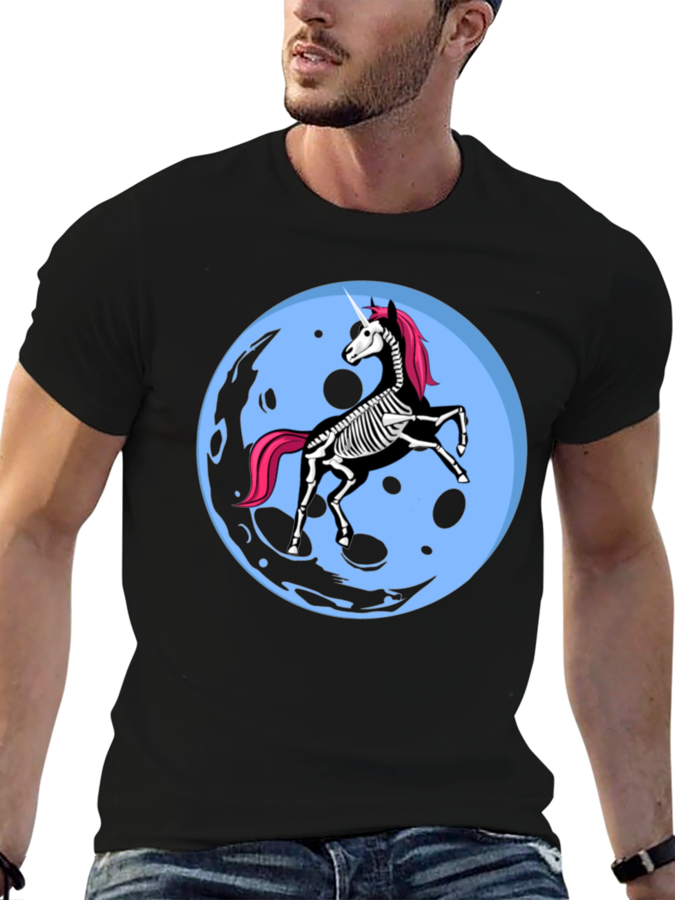 Unicorn Skeleton Moon Graphic T-Shirt