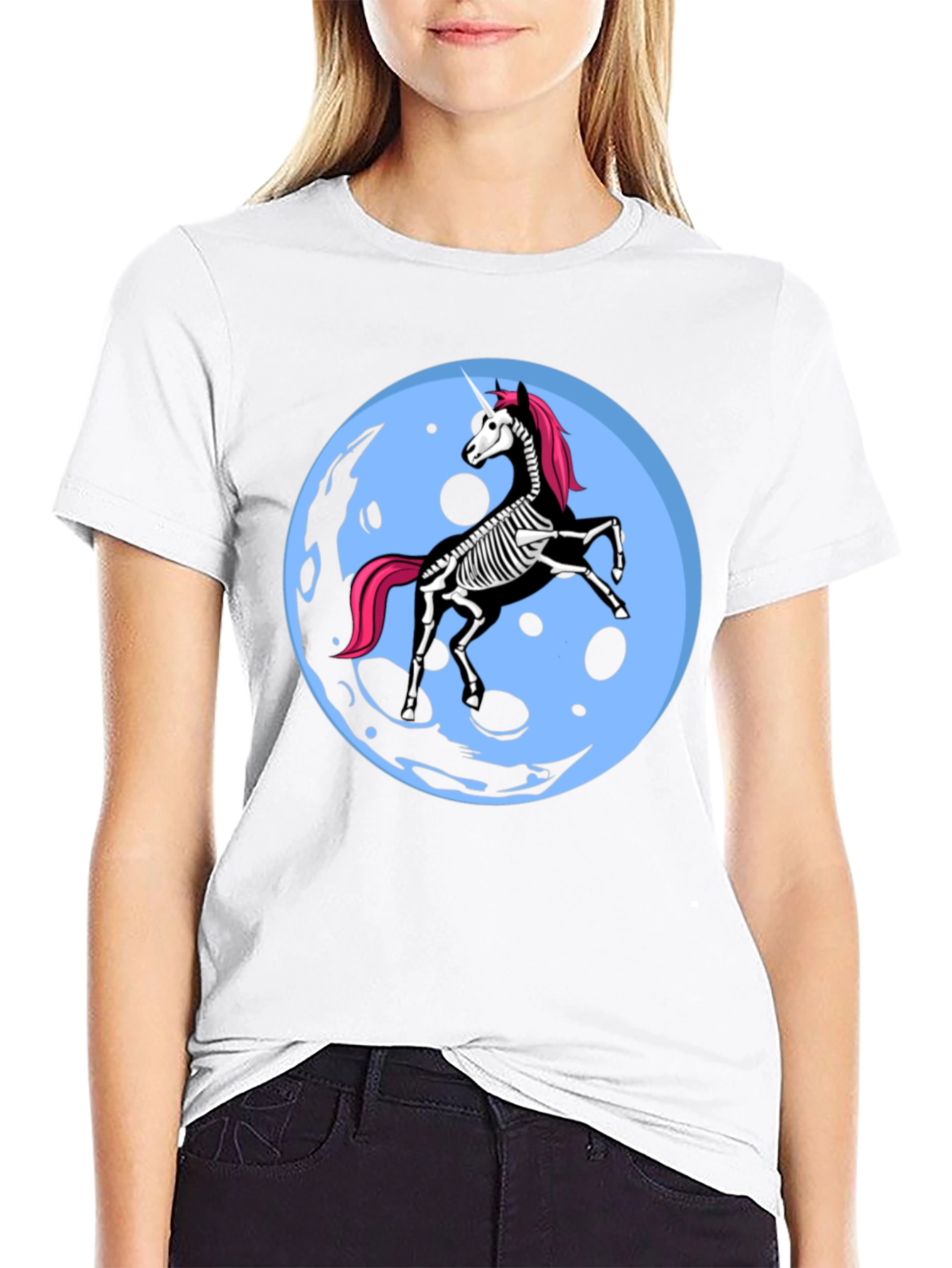 Unicorn Skeleton Moon Graphic T-Shirt