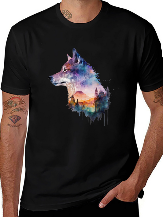 Wolf & Forest Graphic Tee - Black Cotton T-Shirt
