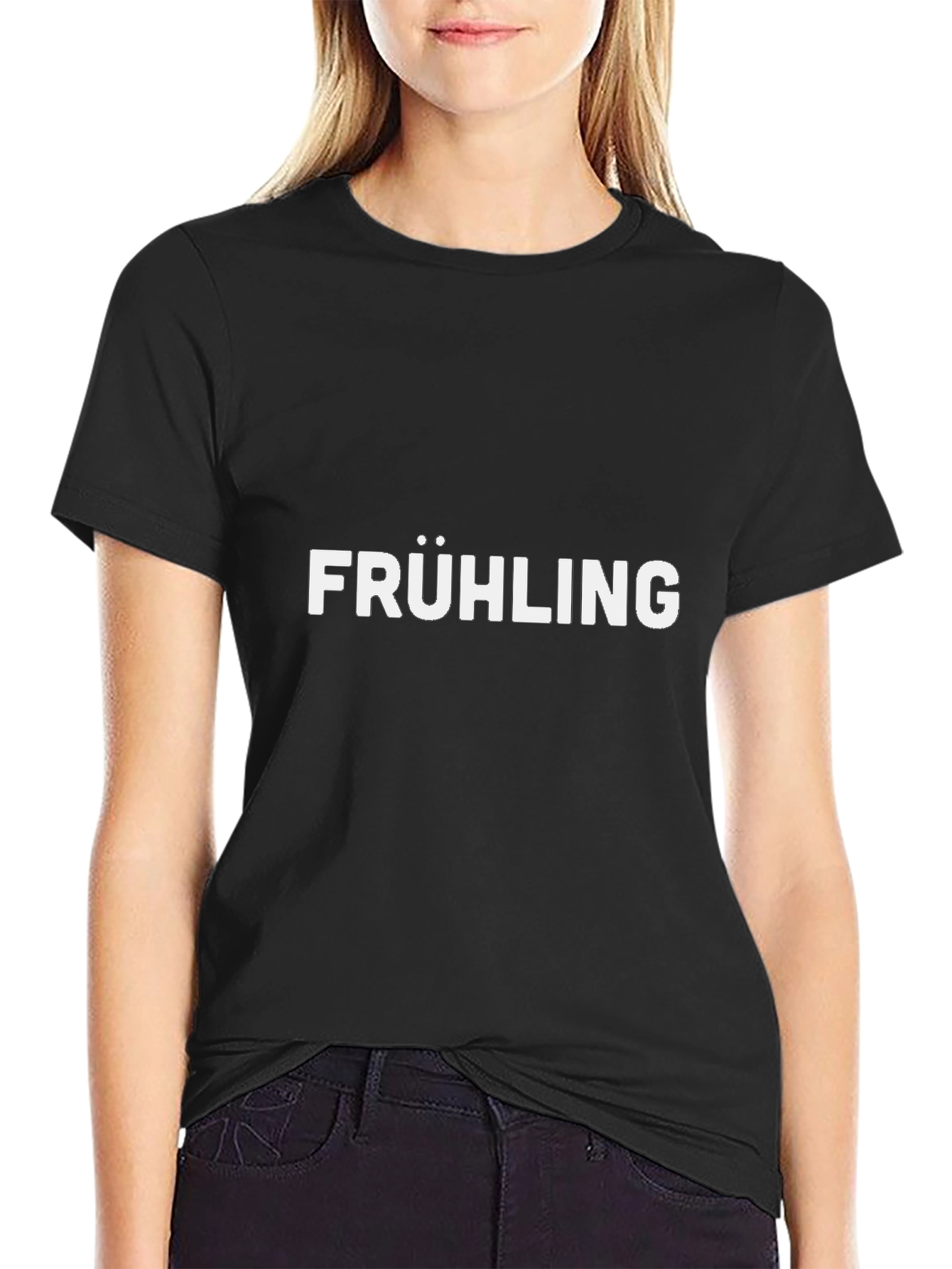 Frühling Graphic Tee - Black Cotton Casual T-Shirt