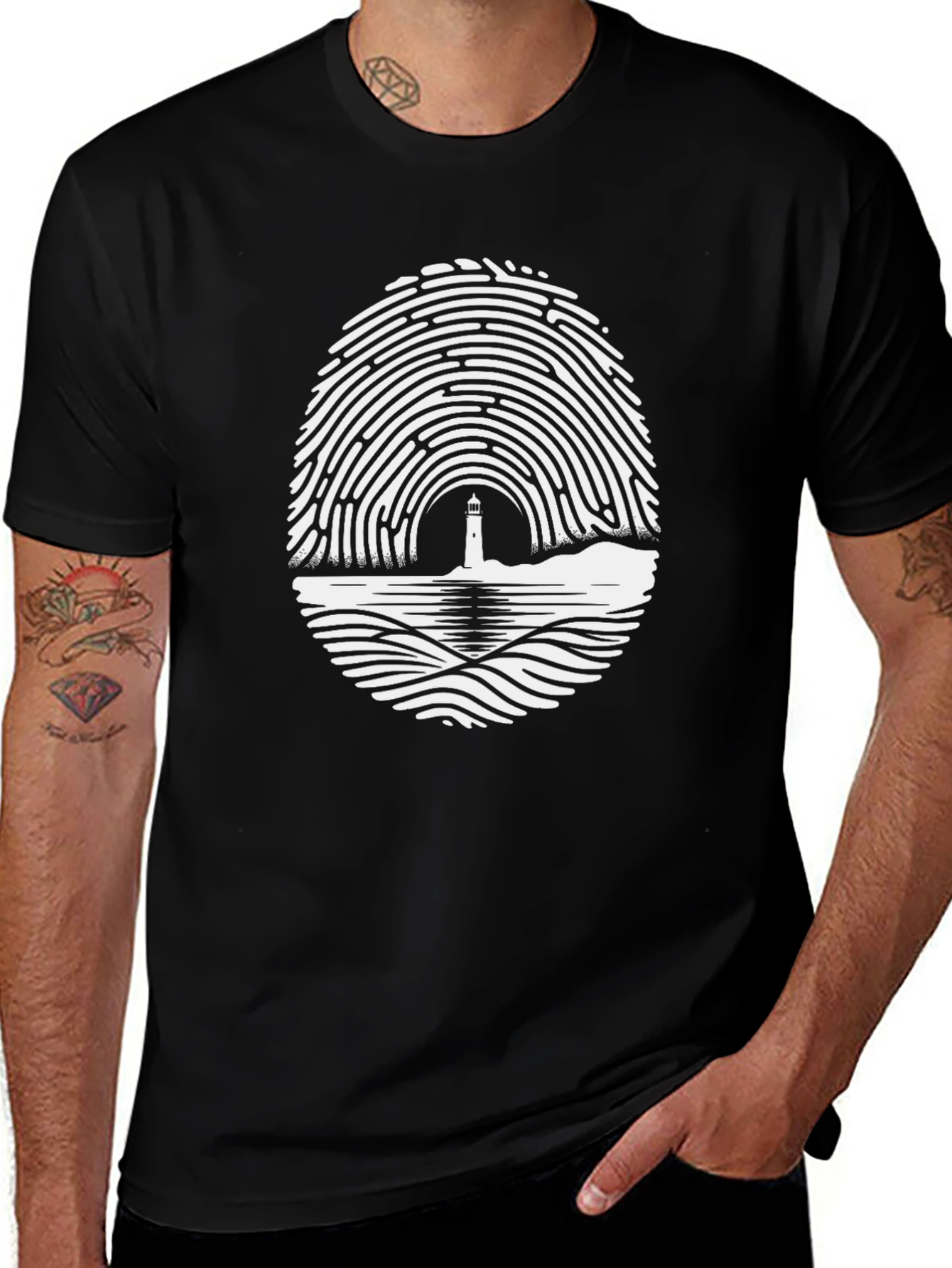 Lighthouse Fingerprint Graphic Tee - Unique Design