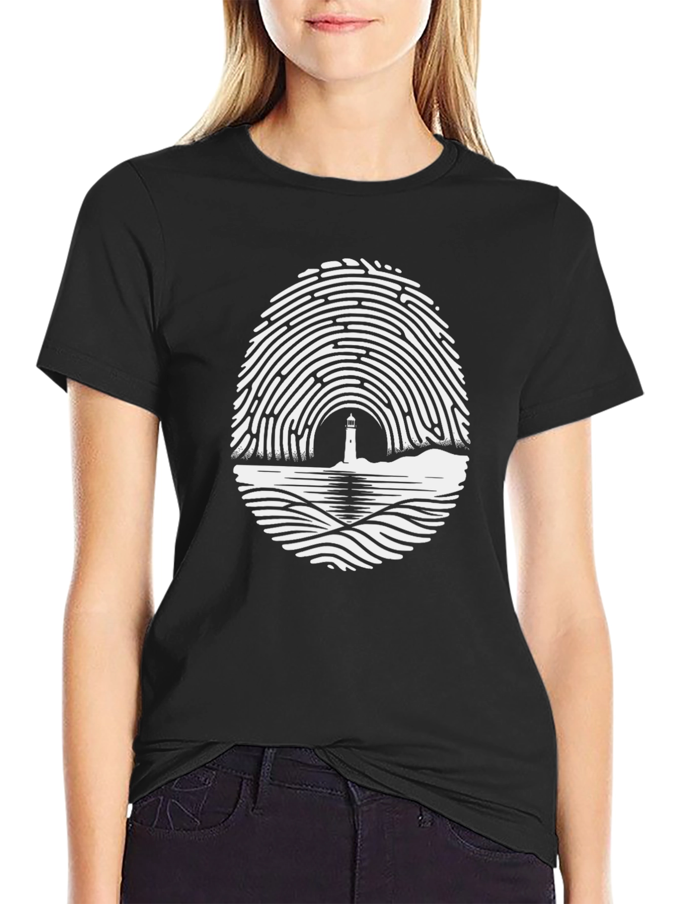 Lighthouse Fingerprint Graphic Tee - Unique Design