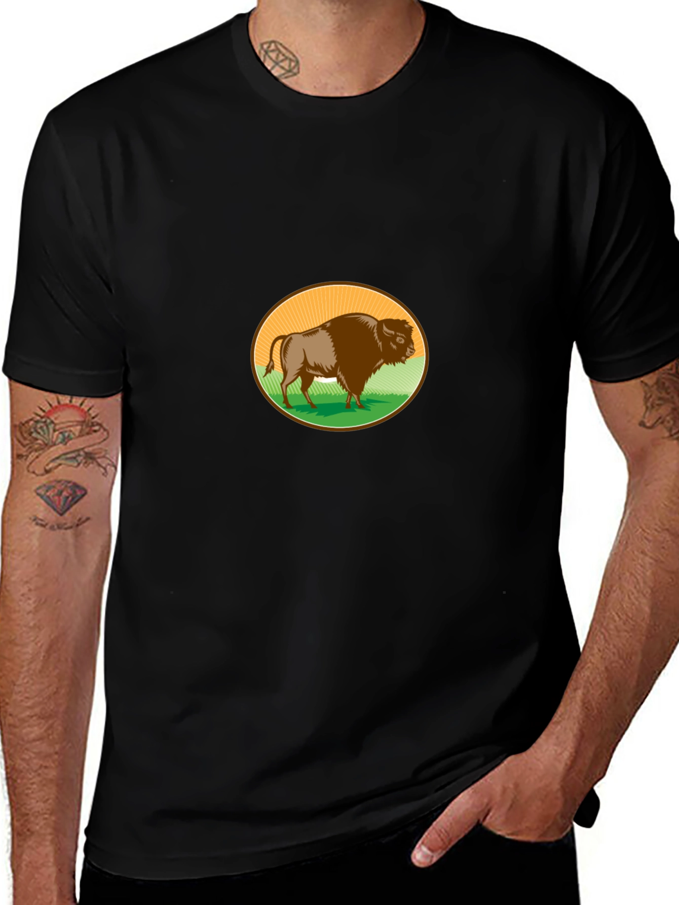 Bison Graphic T-Shirt - Black Casual Tee