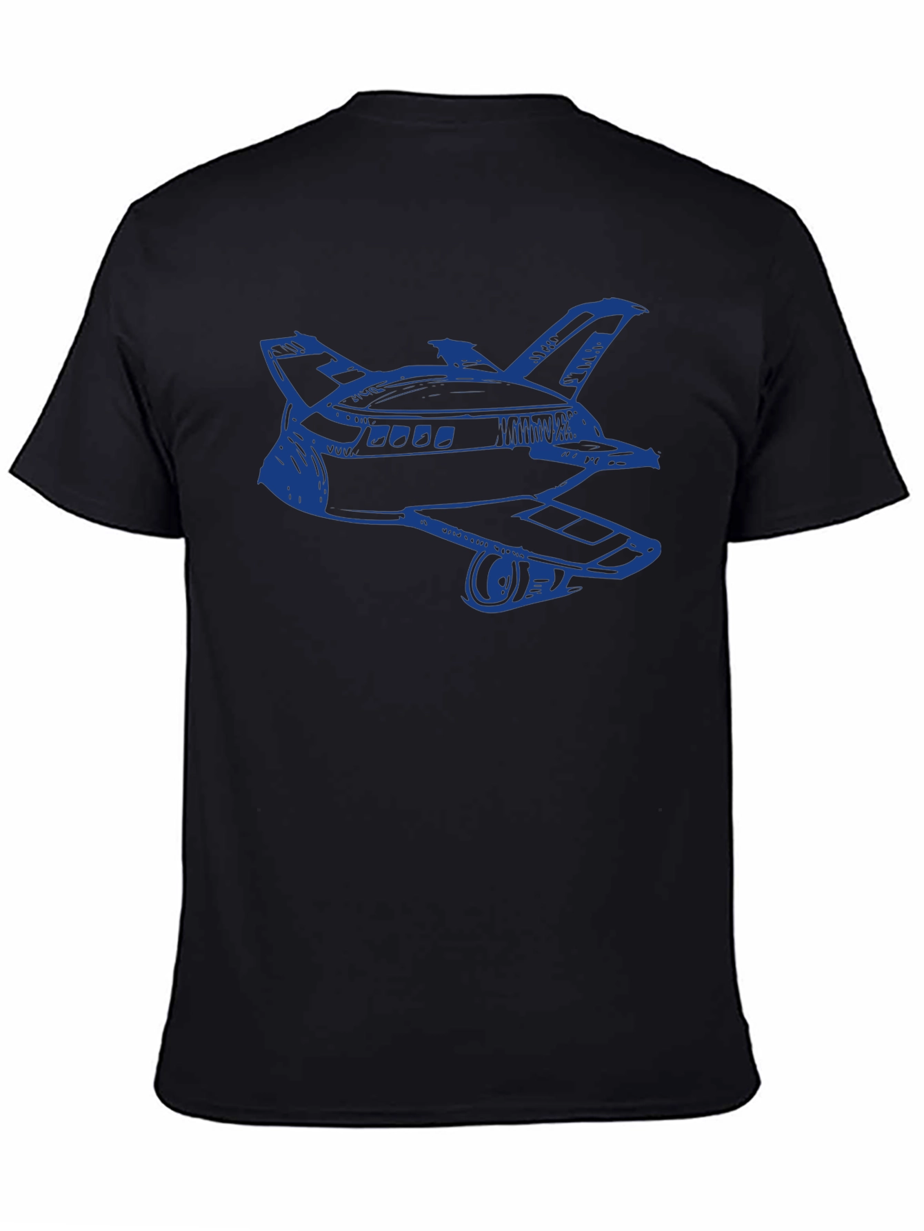 Retro Space Shuttle Graphic Tee - Black Cotton Blend