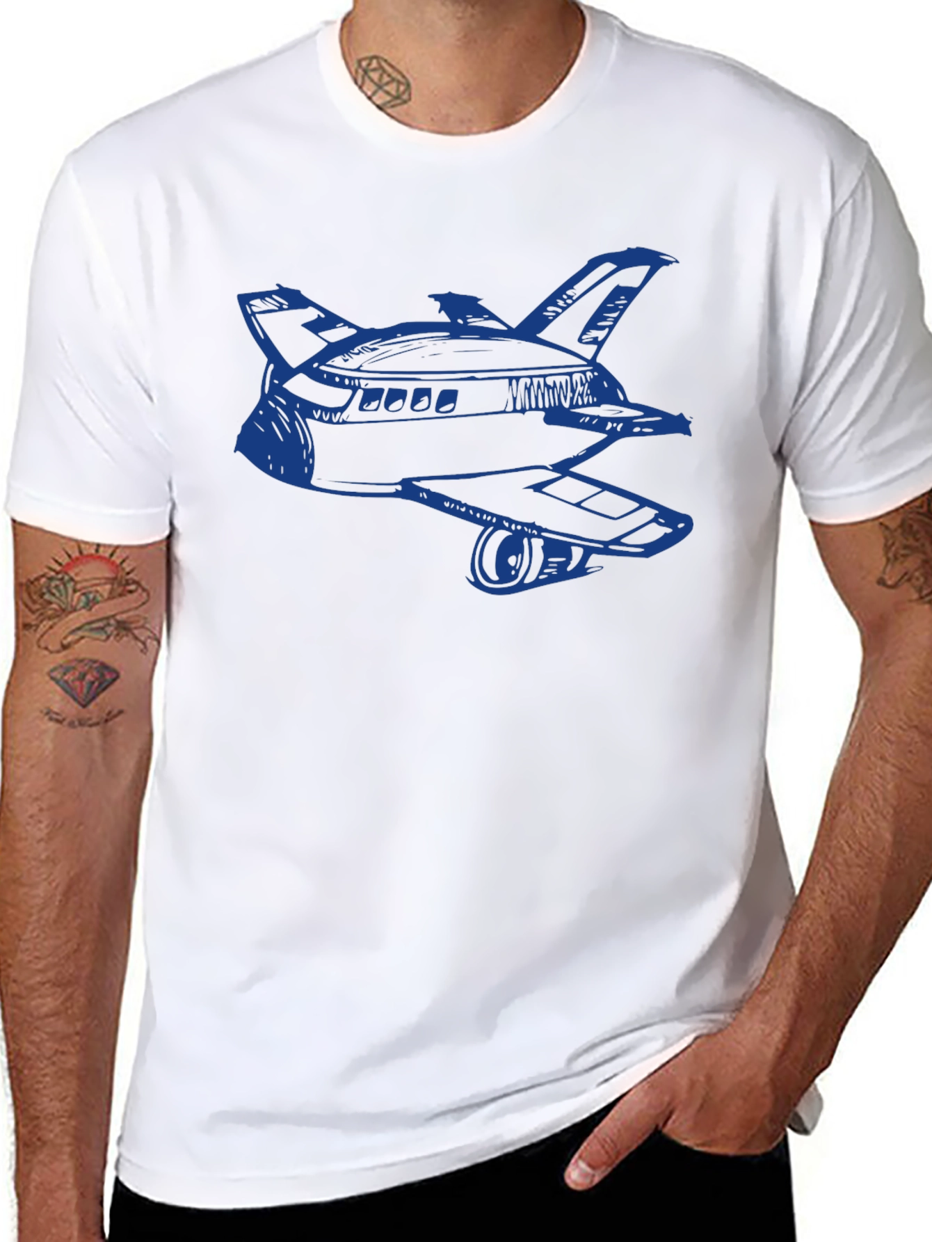 Retro Space Shuttle Graphic Tee - Black Cotton Blend