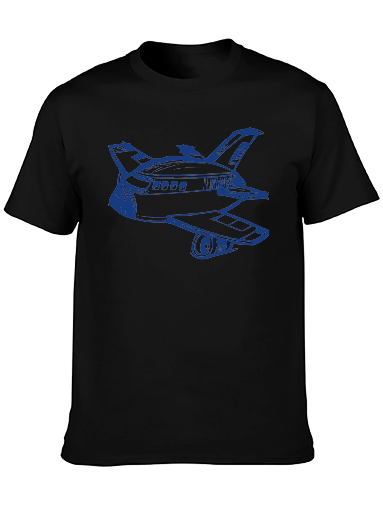 Retro Space Shuttle Graphic Tee - Black Cotton Blend