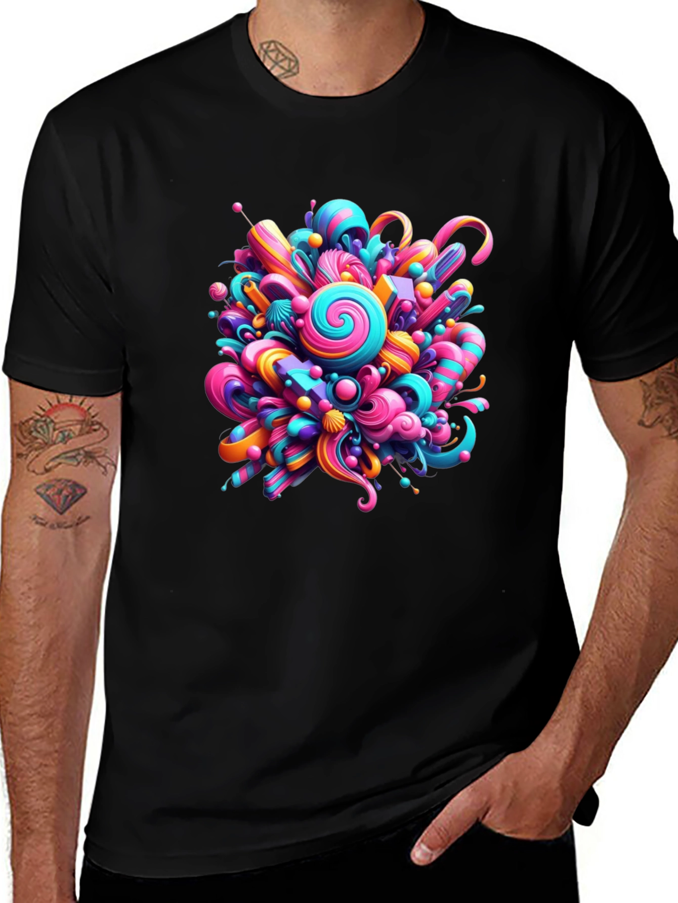 Vibrant Candy Burst Graphic Tee - Unique Design