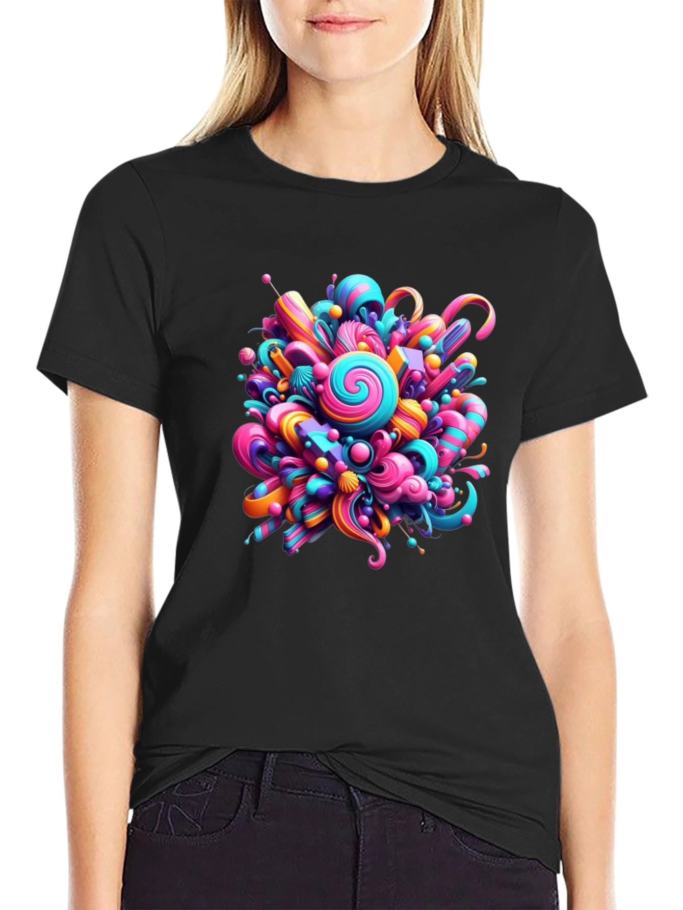 Vibrant Candy Burst Graphic Tee - Unique Design